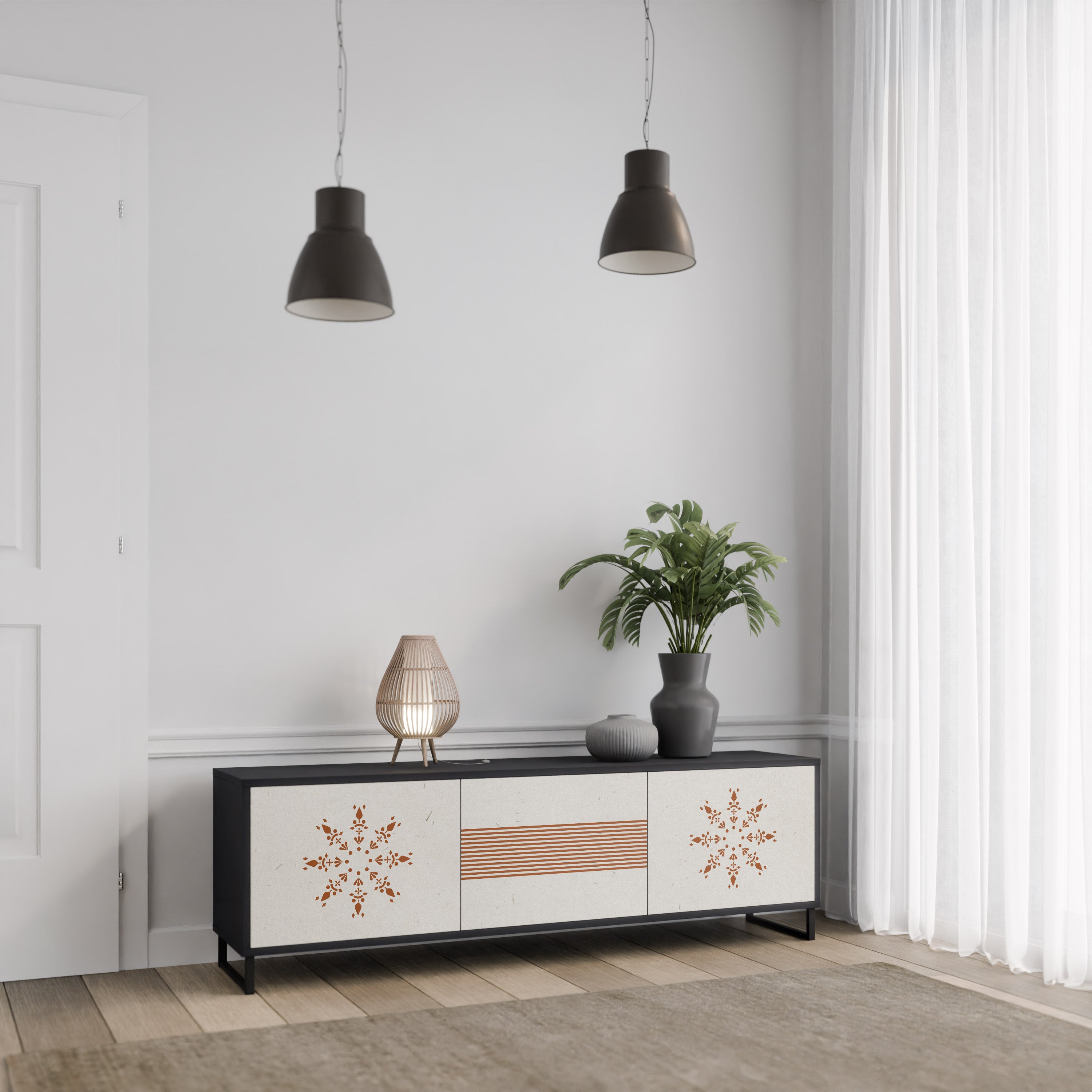 Mueble de TV DAILY HARMONY de 3 puertas con acabado negro