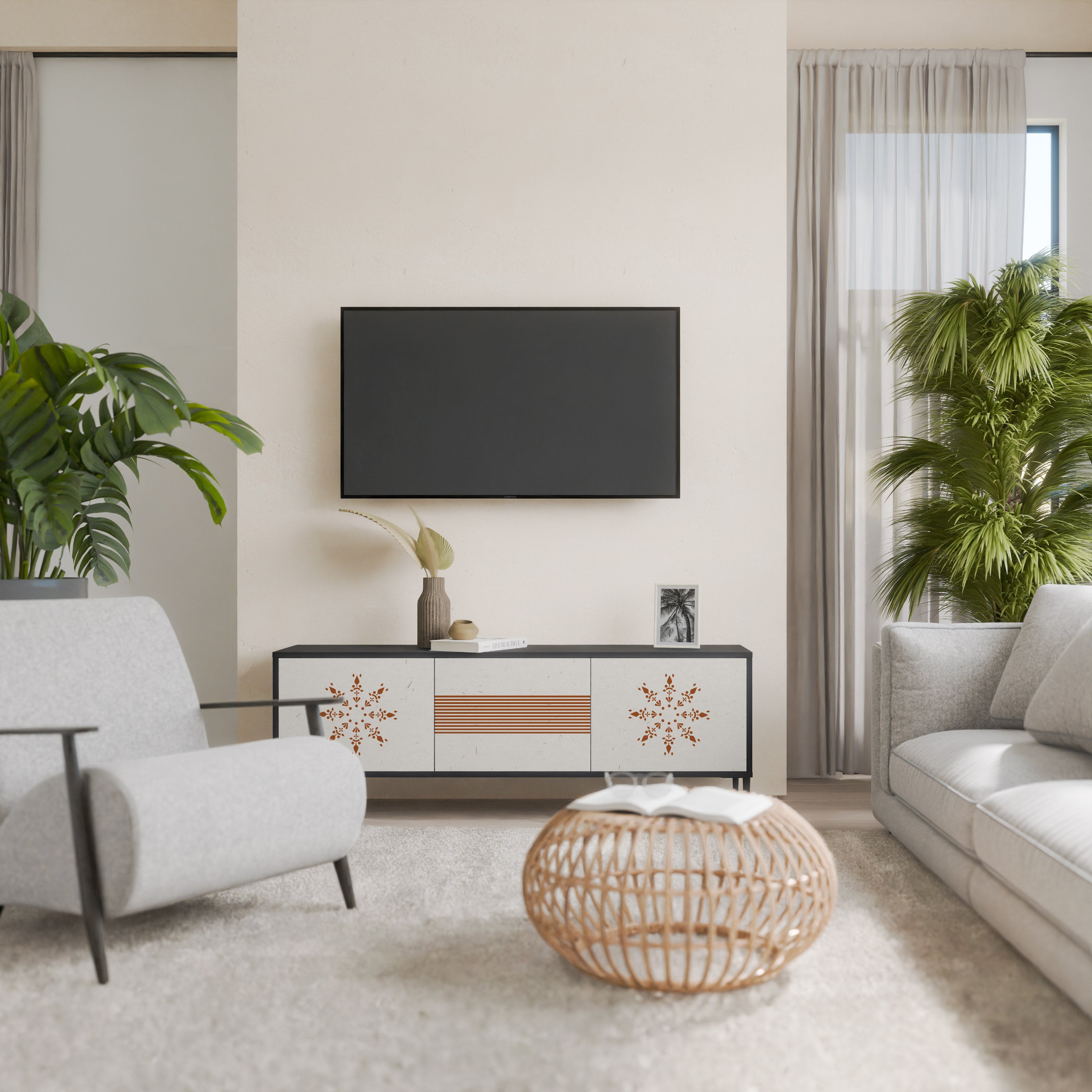 Mueble de TV DAILY HARMONY de 3 puertas con acabado negro
