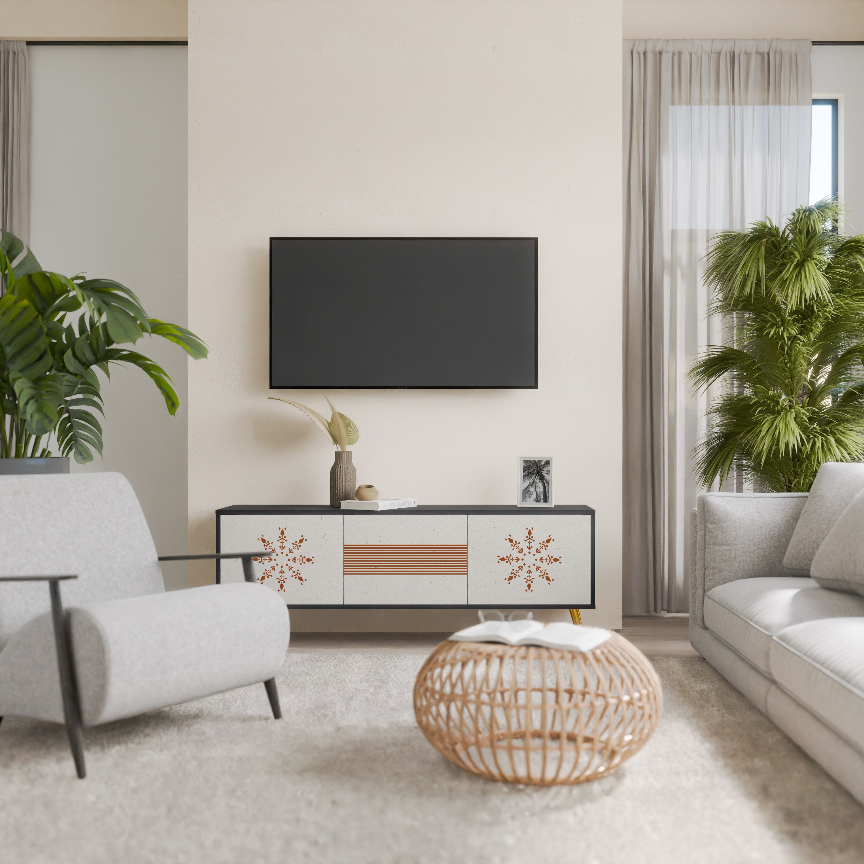Mueble de TV DAILY HARMONY de 3 puertas con acabado negro