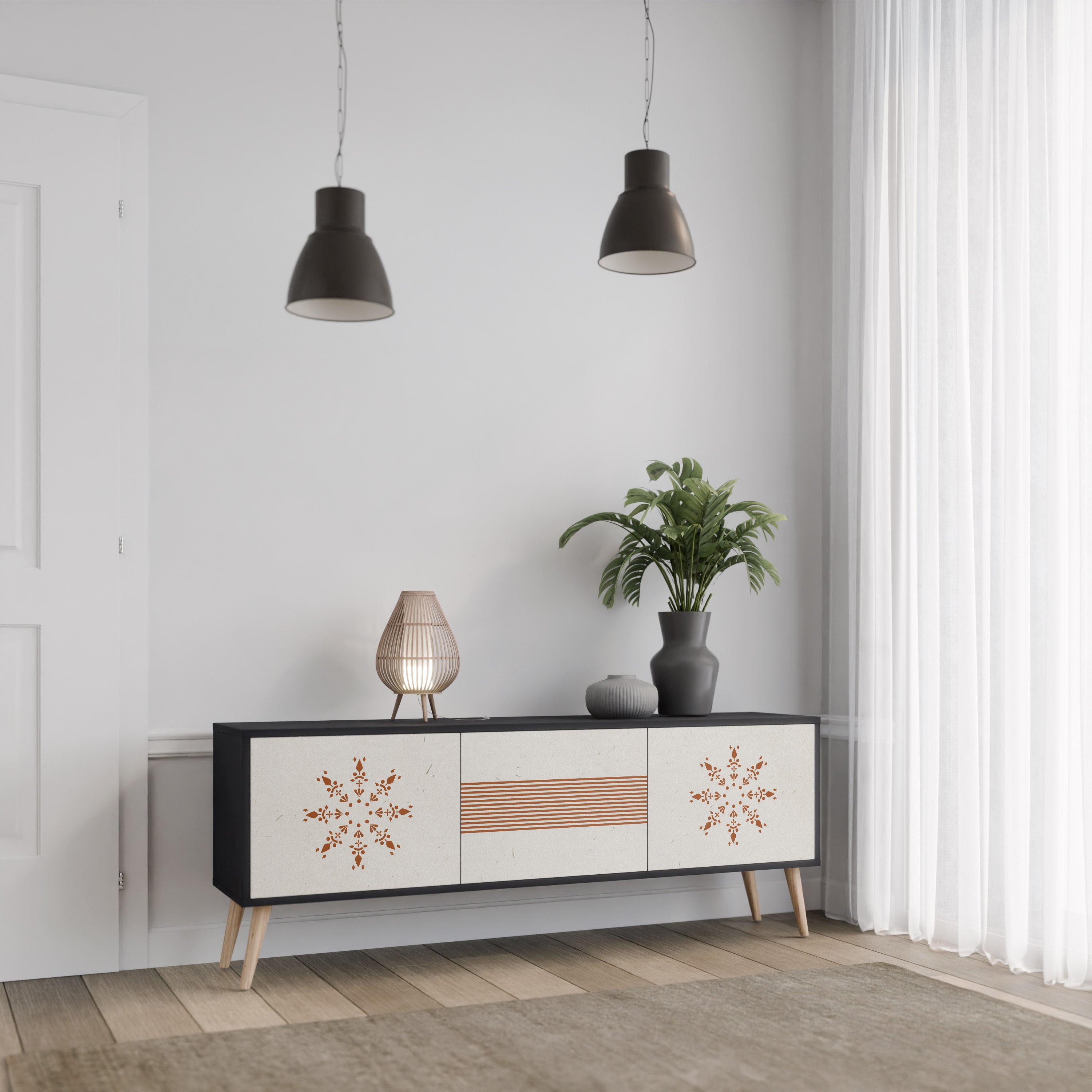Mueble de TV DAILY HARMONY de 3 puertas con acabado negro