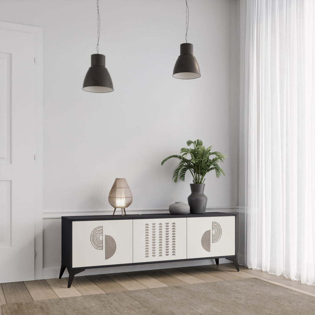 Mueble de TV de 3 puertas HARMONY ESSENCE en acabado negro