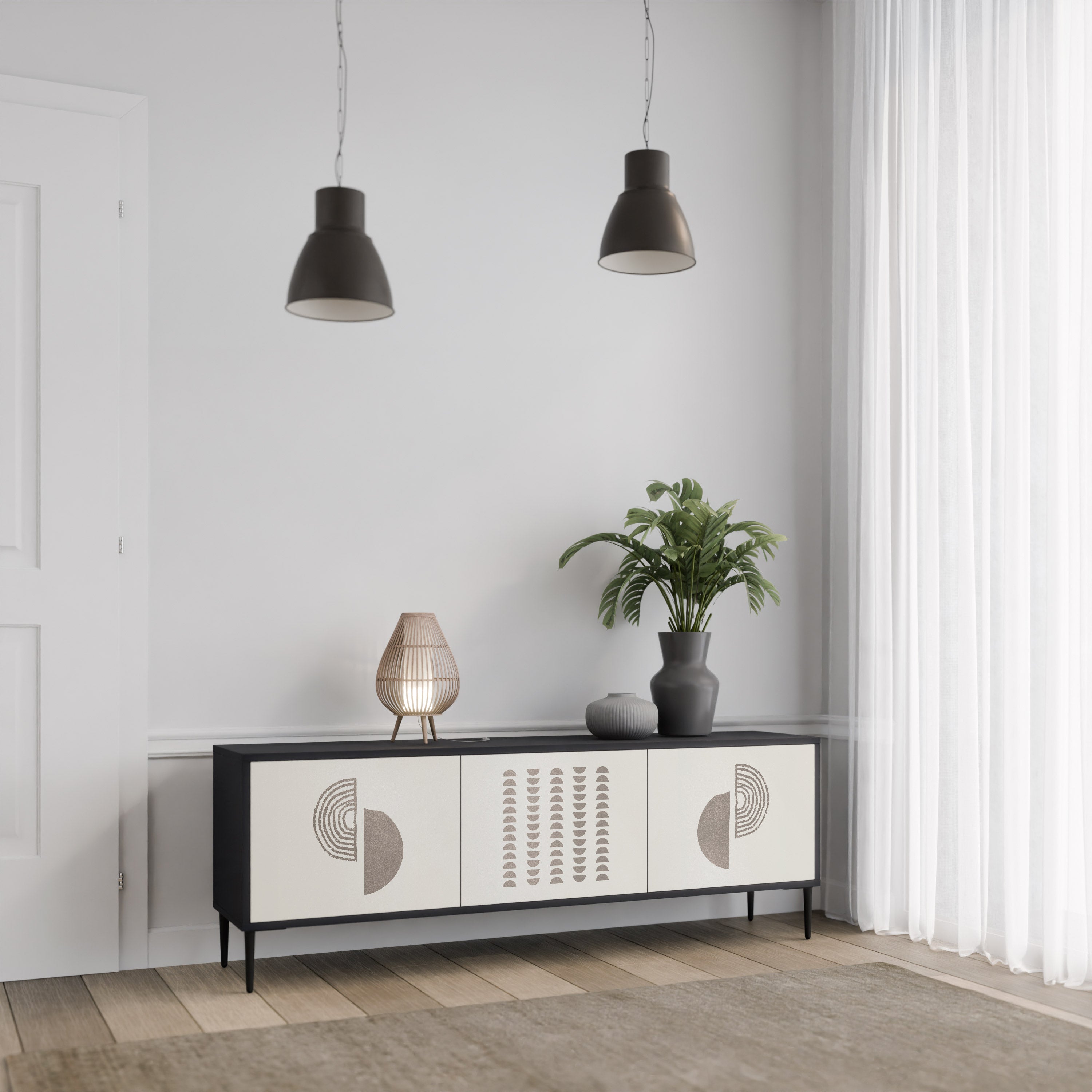 Mueble de TV de 3 puertas HARMONY ESSENCE en acabado negro