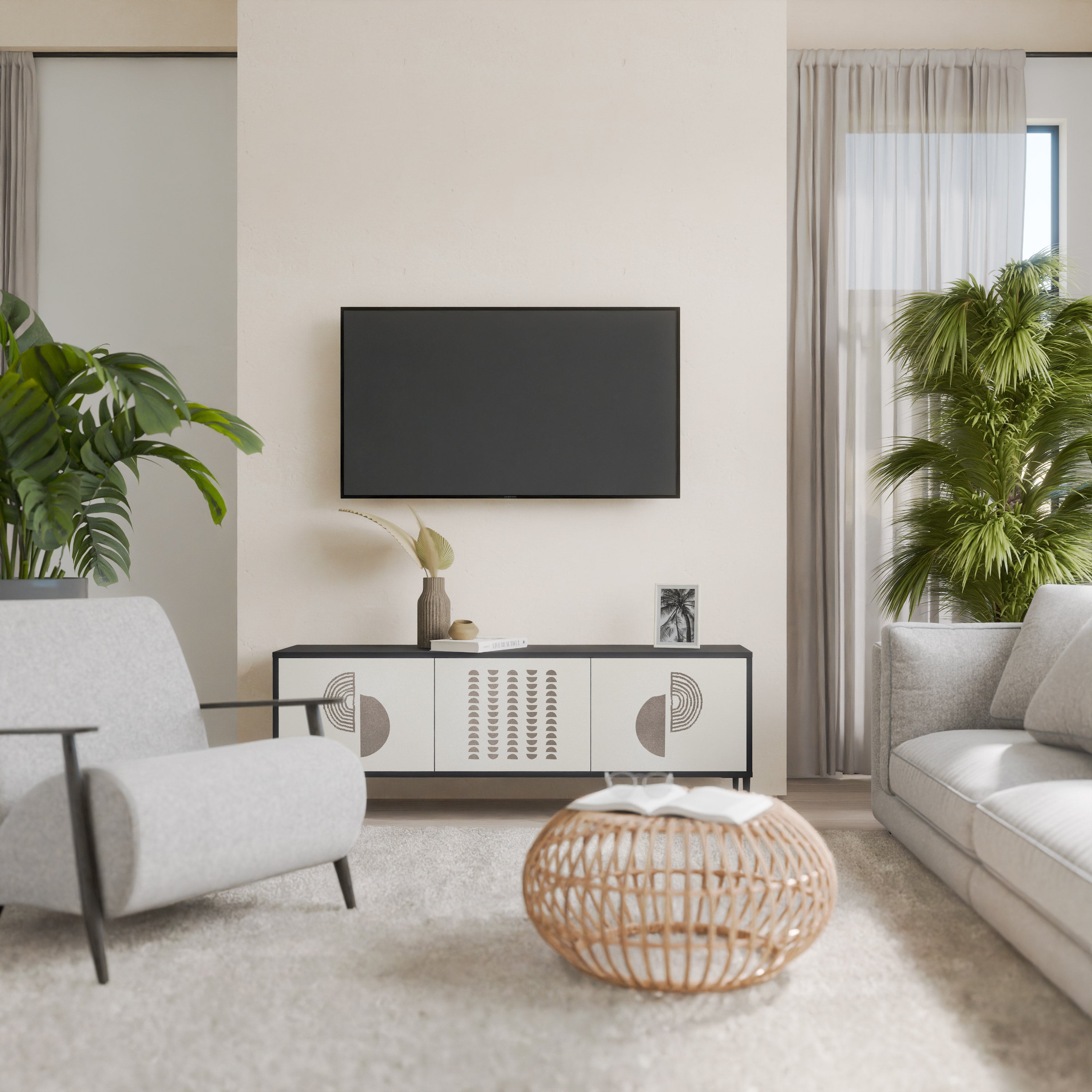 Mueble de TV de 3 puertas HARMONY ESSENCE en acabado negro