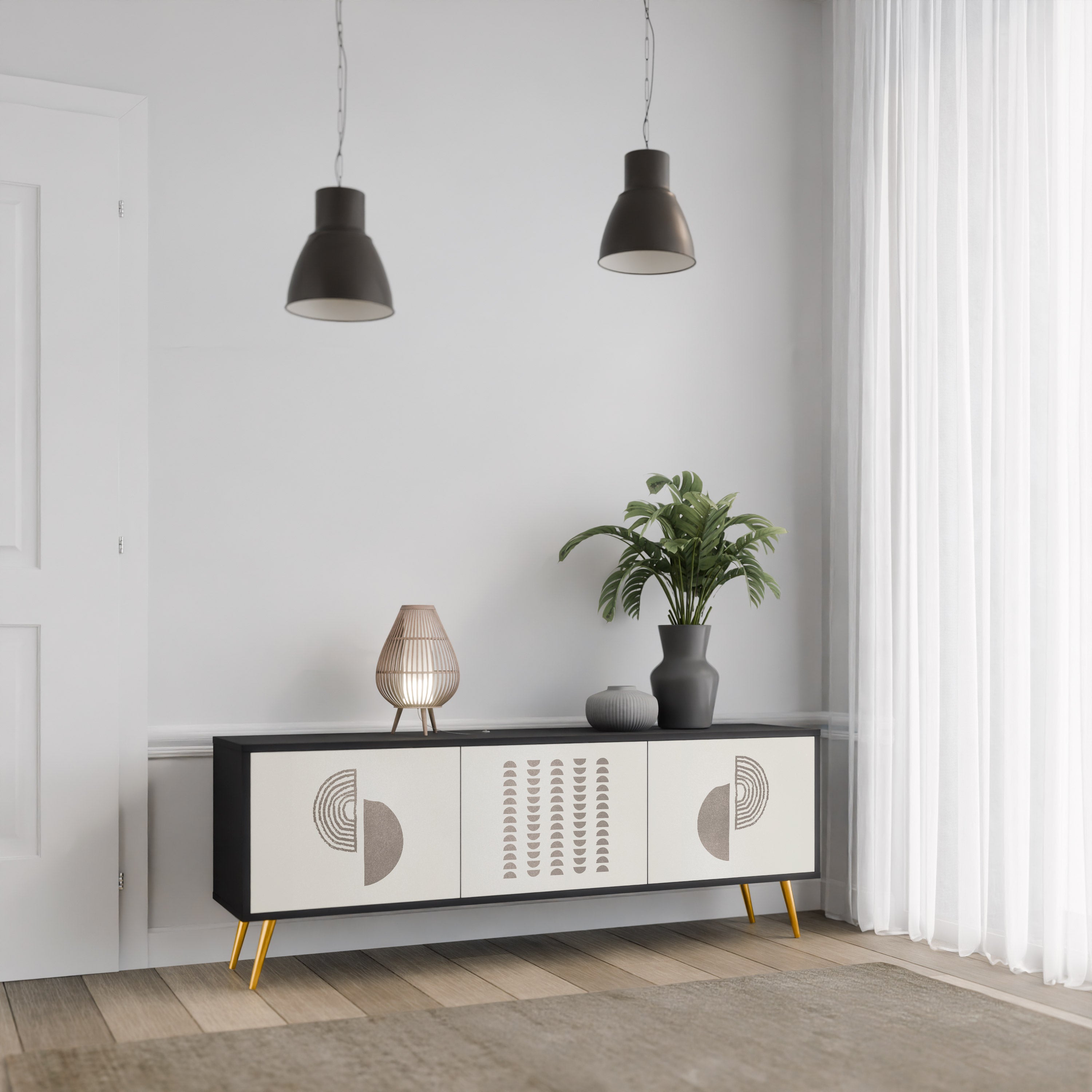 Mueble de TV de 3 puertas HARMONY ESSENCE en acabado negro