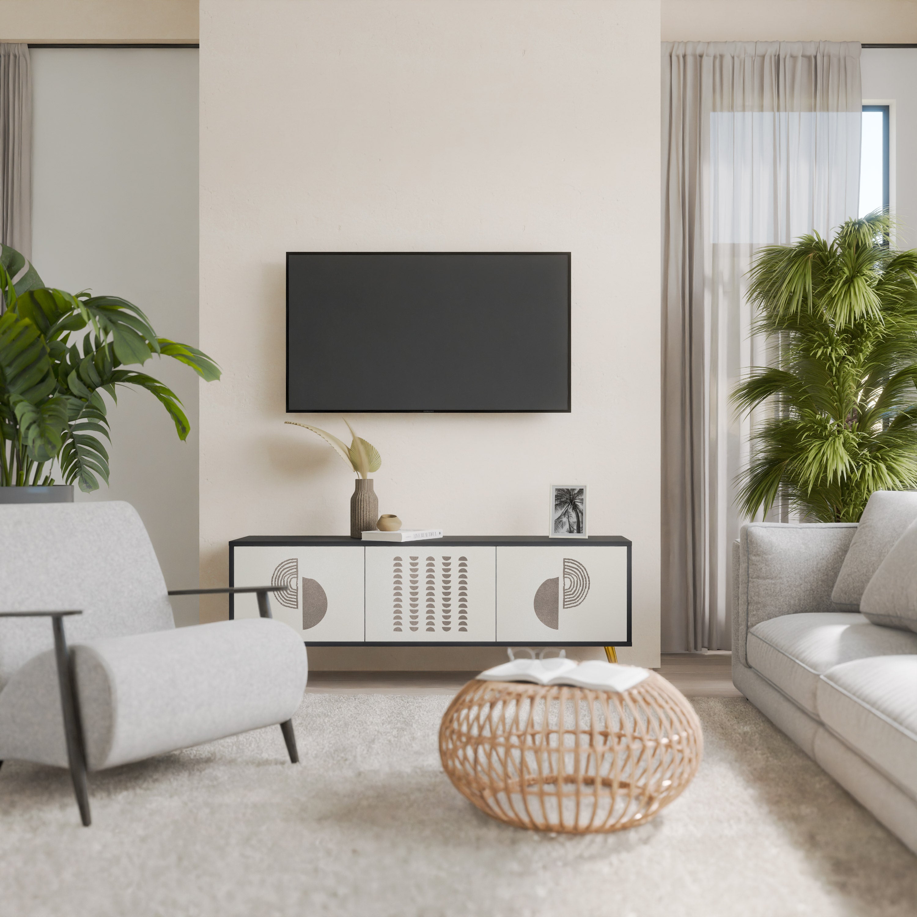 Mueble de TV de 3 puertas HARMONY ESSENCE en acabado negro