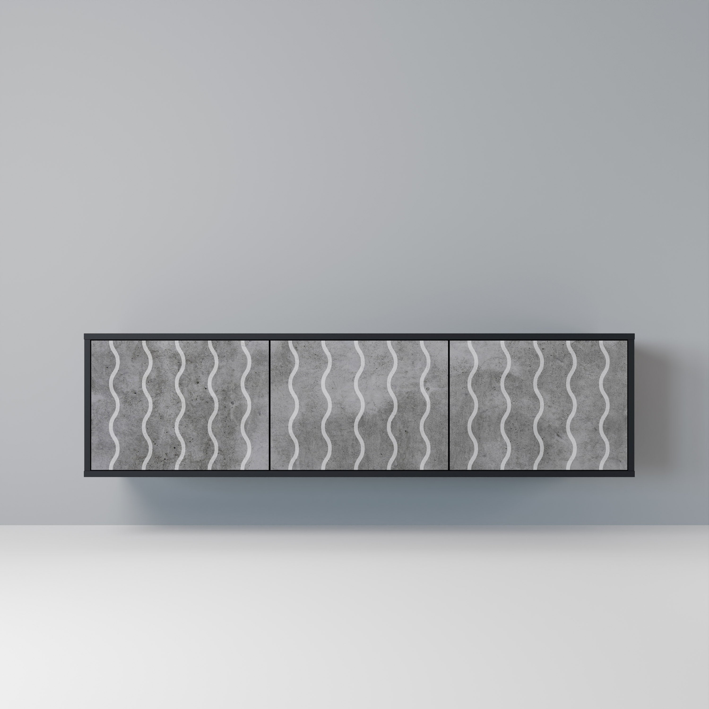 Mueble de TV de 3 puertas WAVES OF CONCRETE con acabado negro