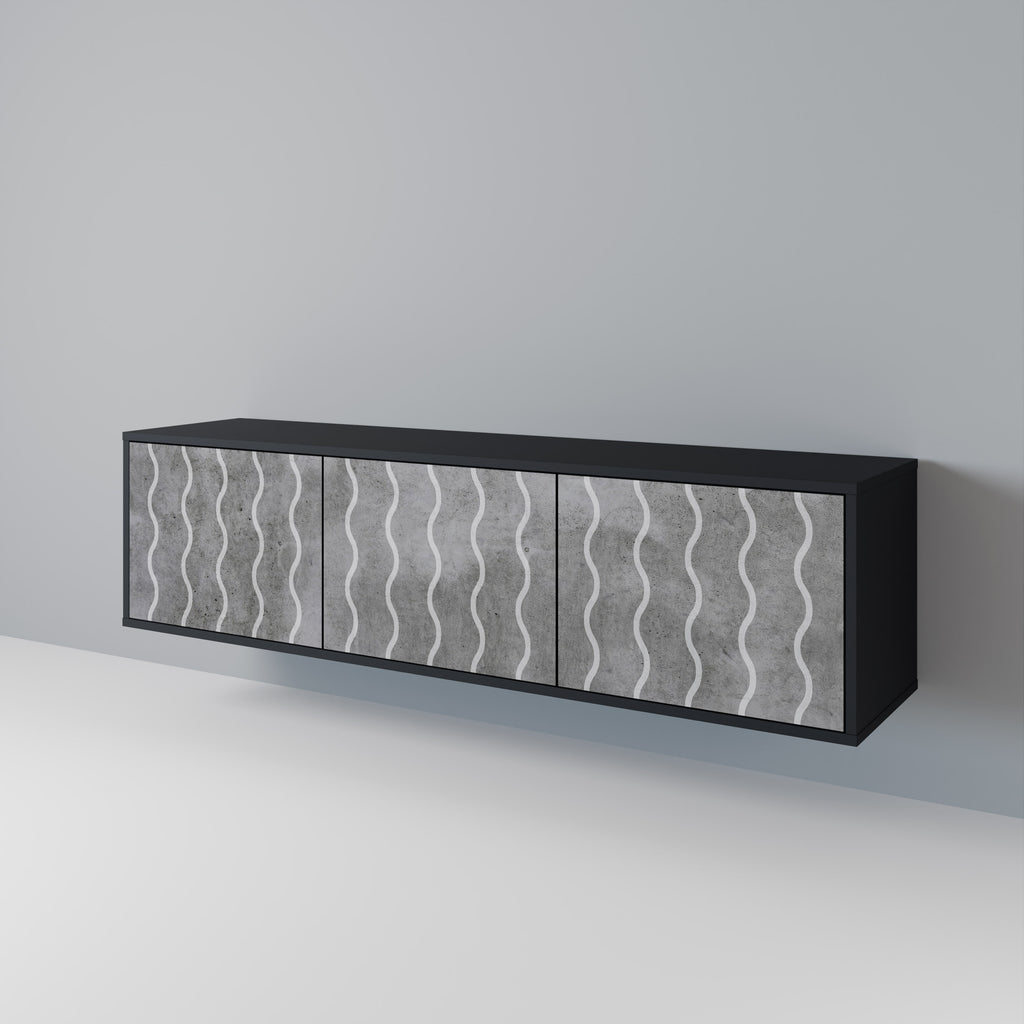 Mueble de TV de 3 puertas WAVES OF CONCRETE con acabado negro