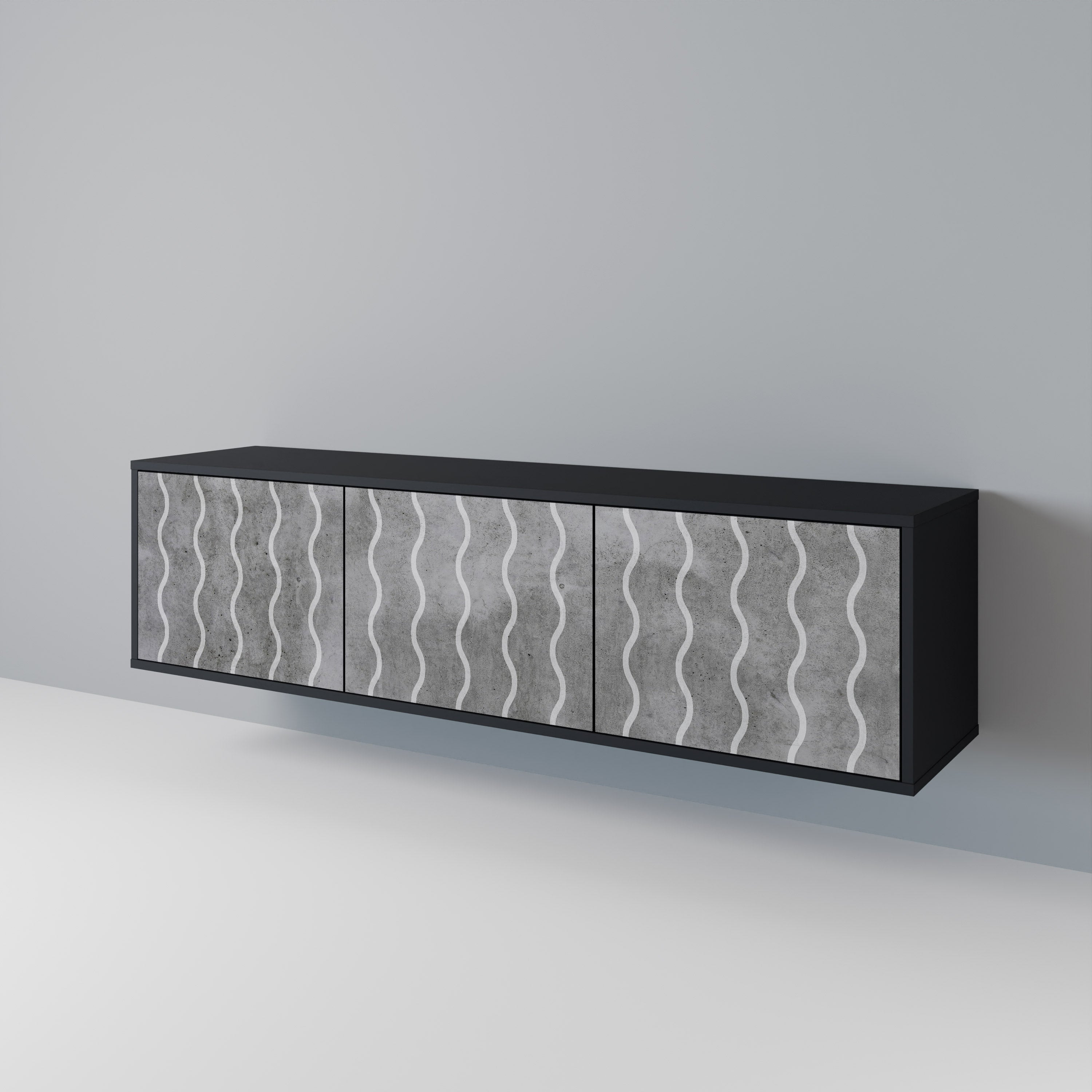 Mueble de TV de 3 puertas WAVES OF CONCRETE con acabado negro