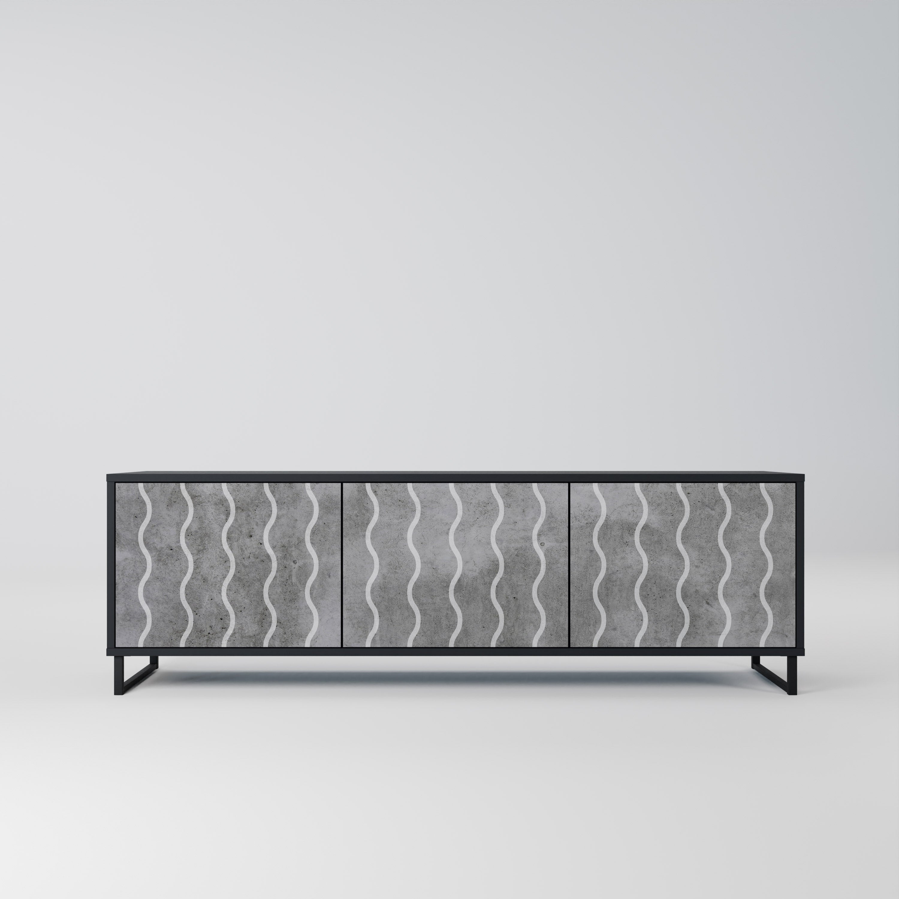 Mueble de TV de 3 puertas WAVES OF CONCRETE con acabado negro
