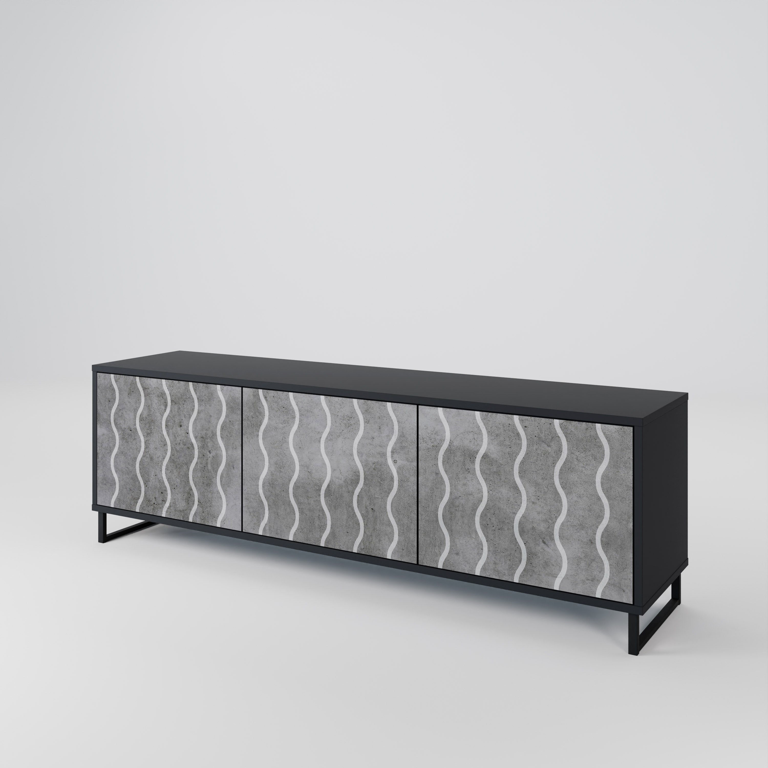 Mueble de TV de 3 puertas WAVES OF CONCRETE con acabado negro
