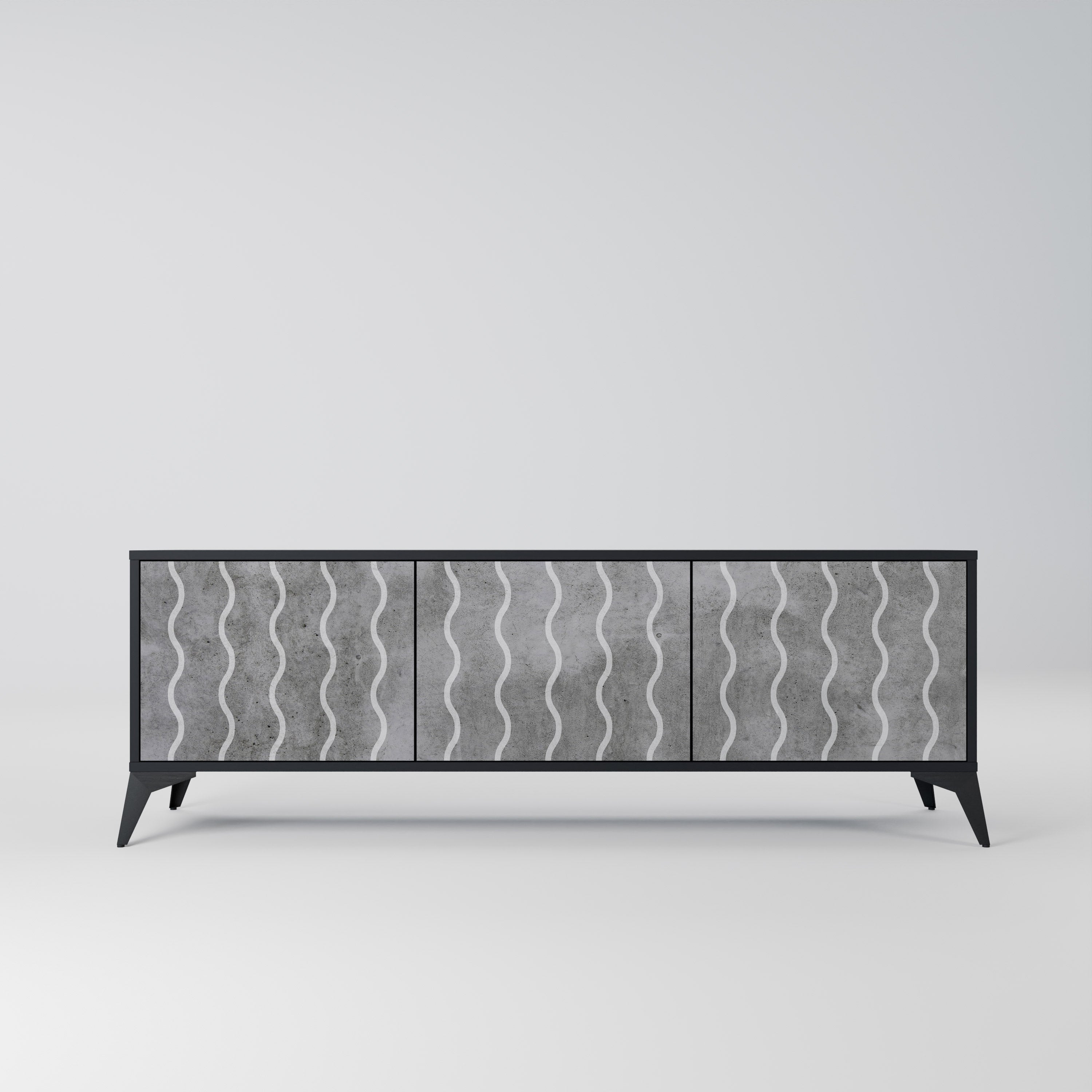 Mueble de TV de 3 puertas WAVES OF CONCRETE con acabado negro