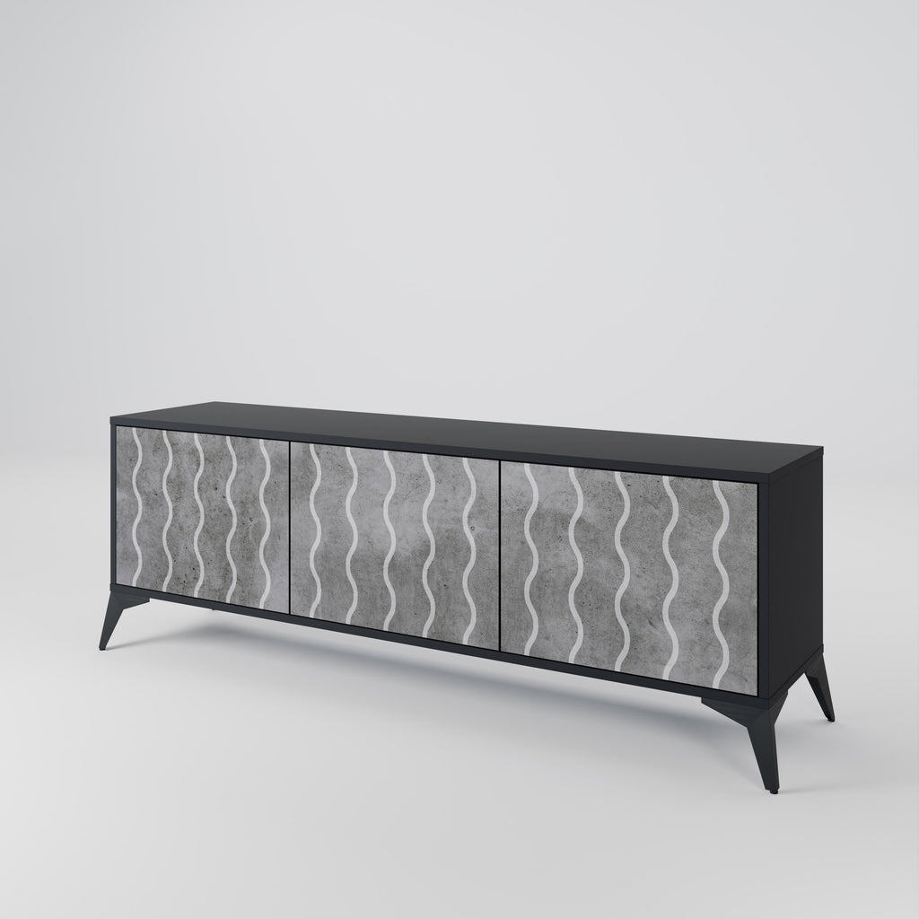 Mueble de TV de 3 puertas WAVES OF CONCRETE con acabado negro