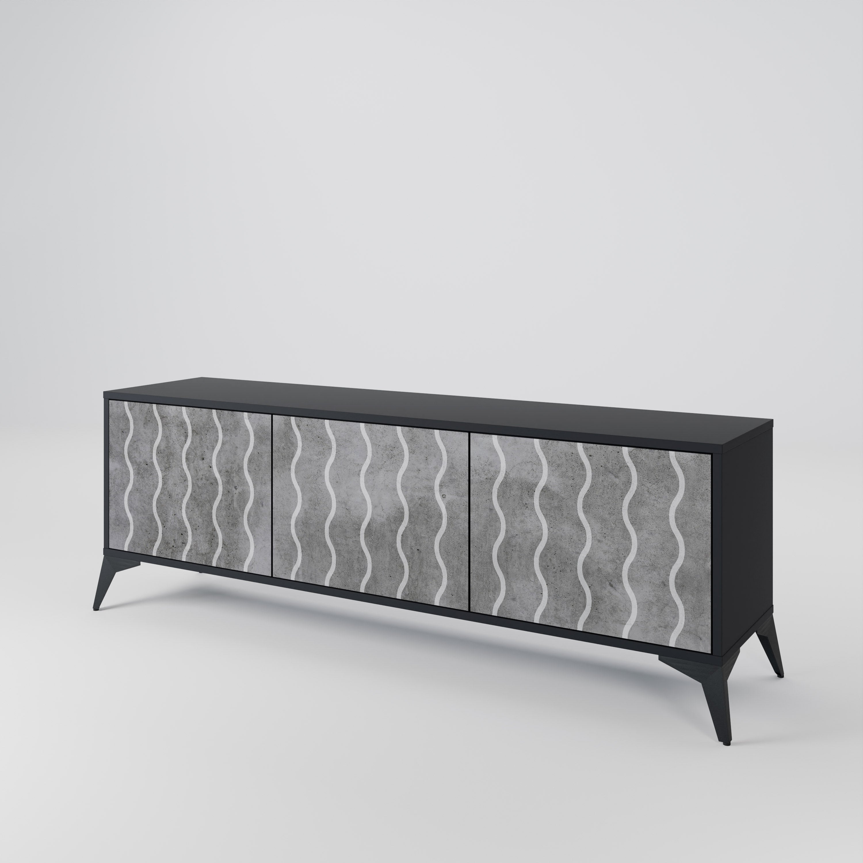 Mueble de TV de 3 puertas WAVES OF CONCRETE con acabado negro