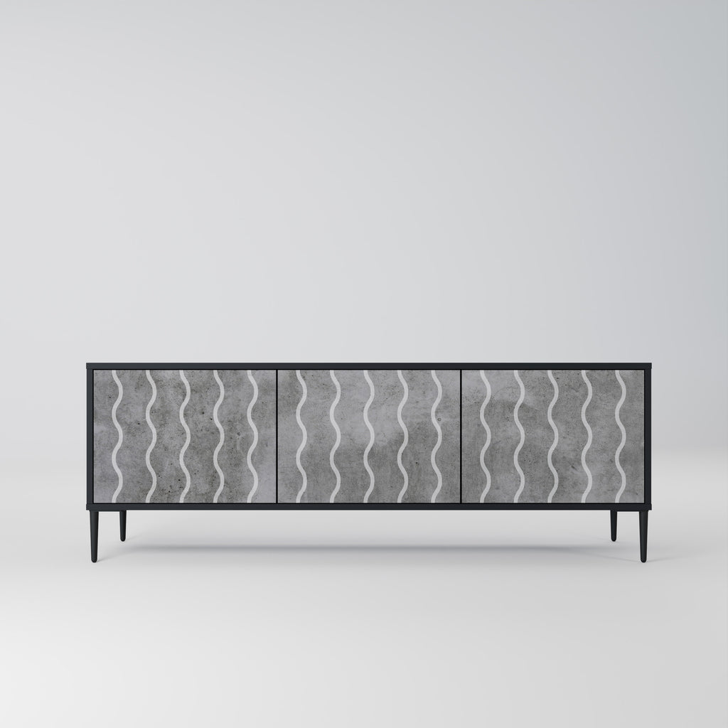 Mueble de TV de 3 puertas WAVES OF CONCRETE con acabado negro