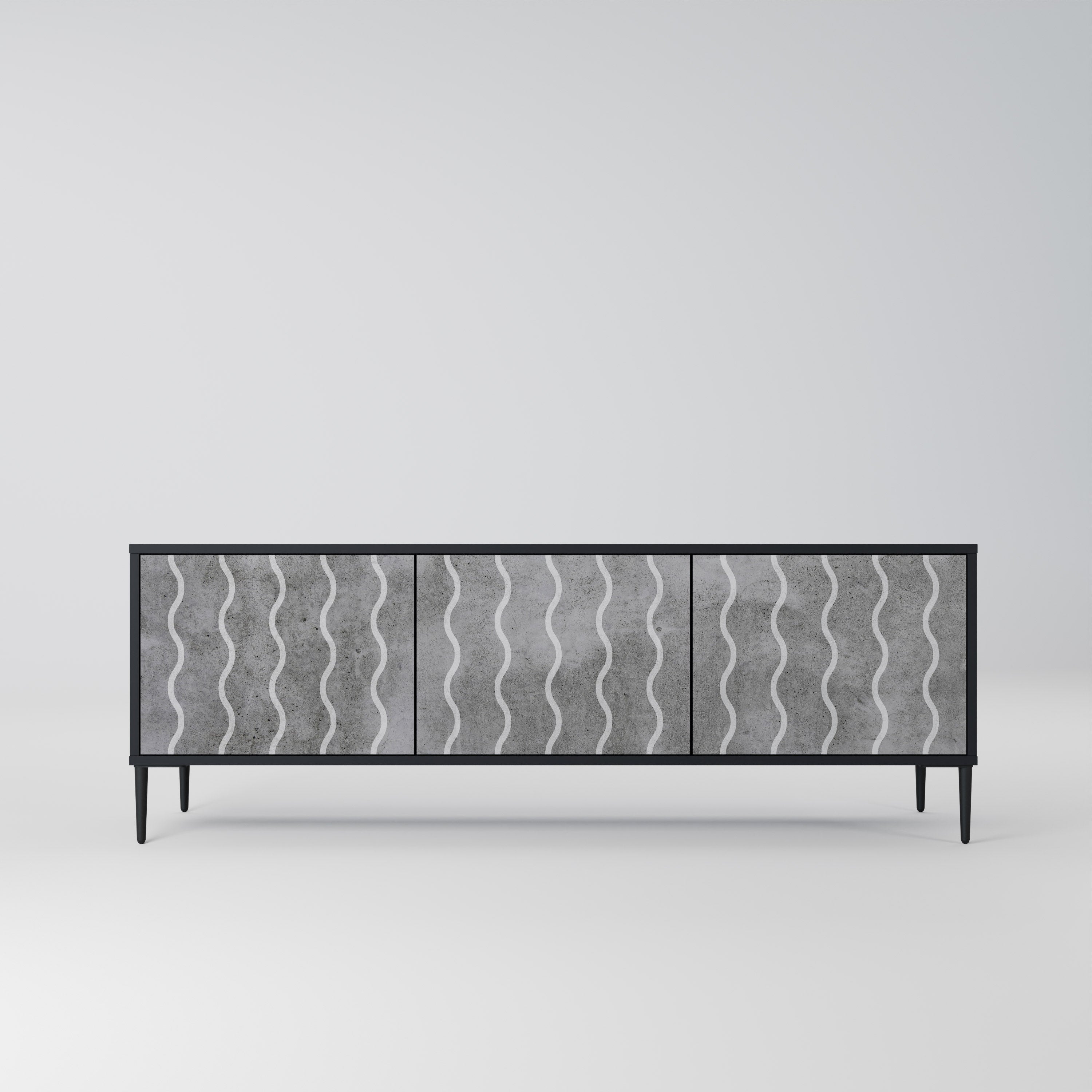Mueble de TV de 3 puertas WAVES OF CONCRETE con acabado negro