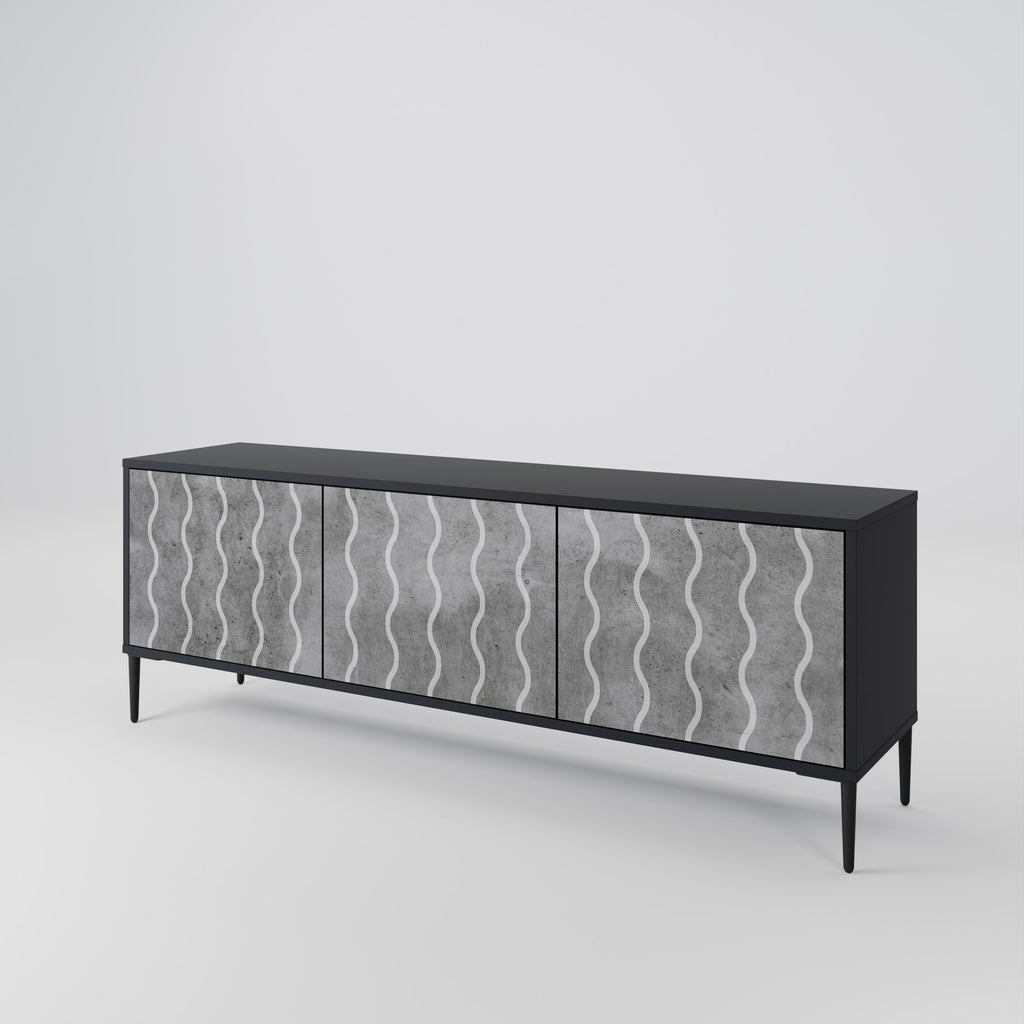 Mueble de TV de 3 puertas WAVES OF CONCRETE con acabado negro