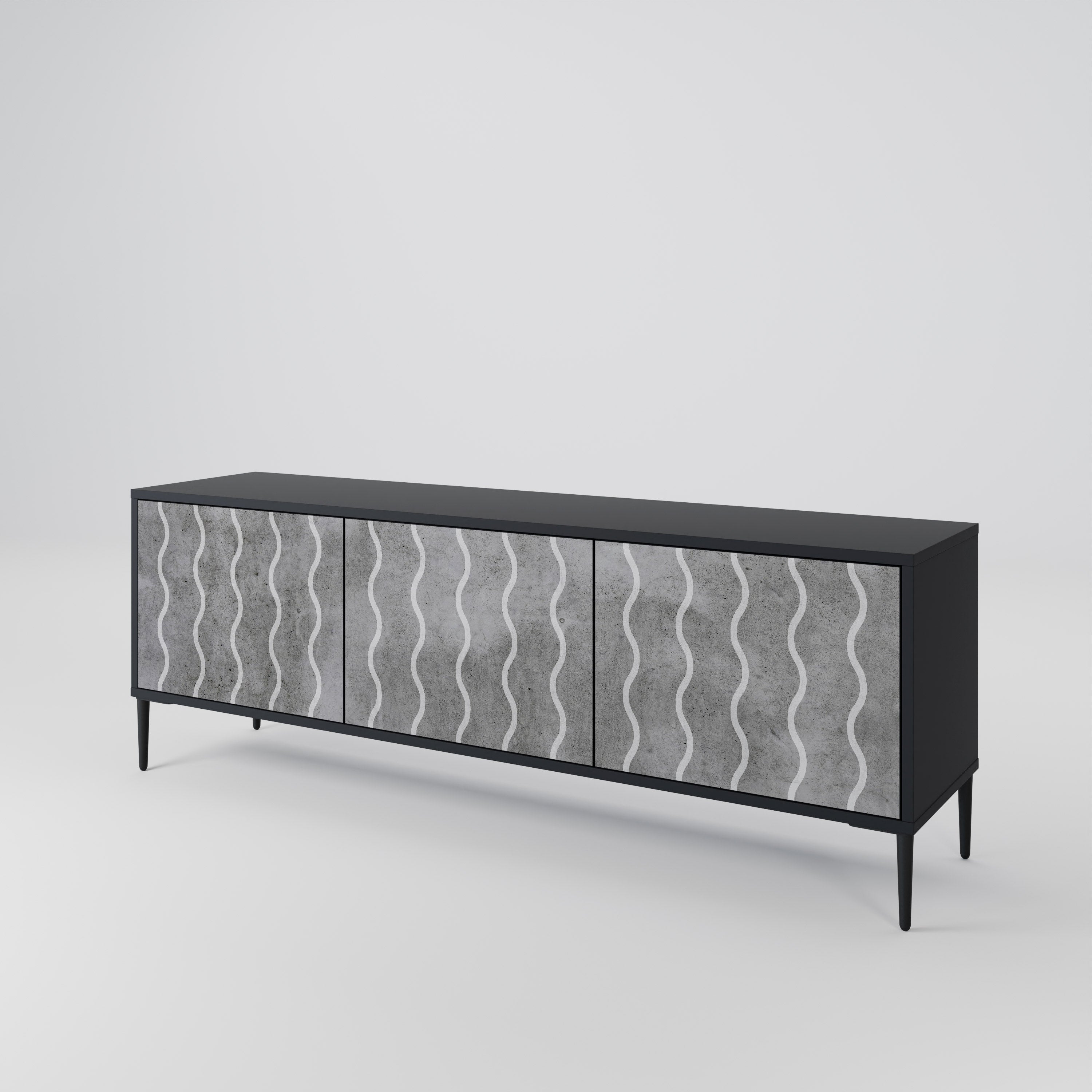 Mueble de TV de 3 puertas WAVES OF CONCRETE con acabado negro