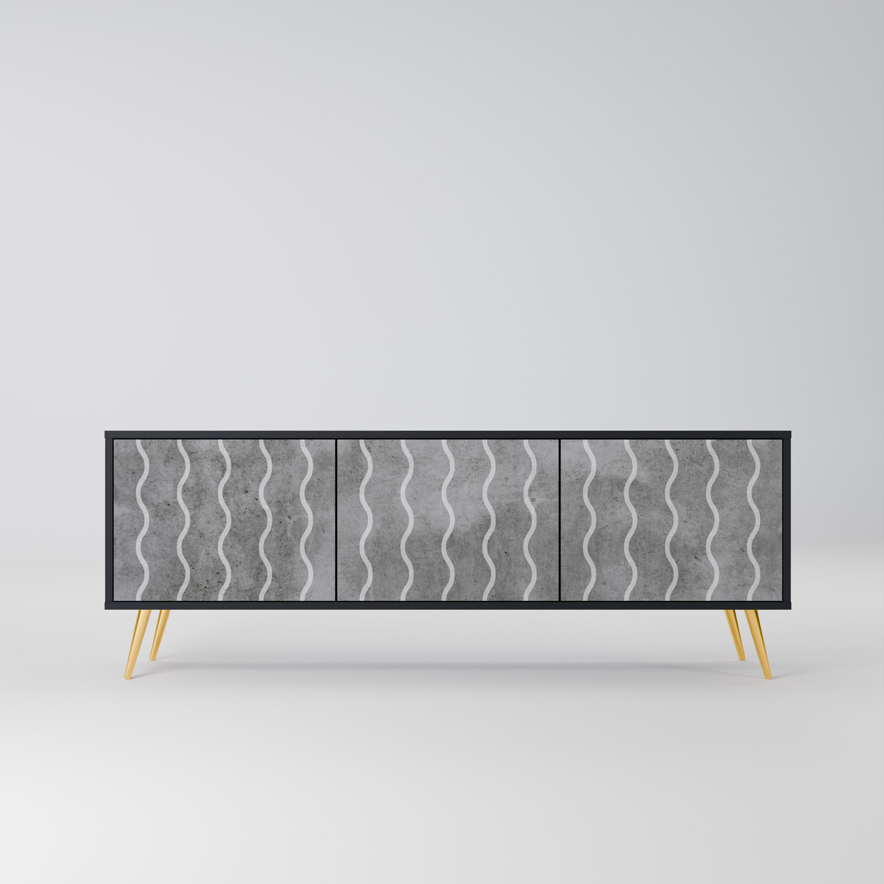 Mueble de TV de 3 puertas WAVES OF CONCRETE con acabado negro