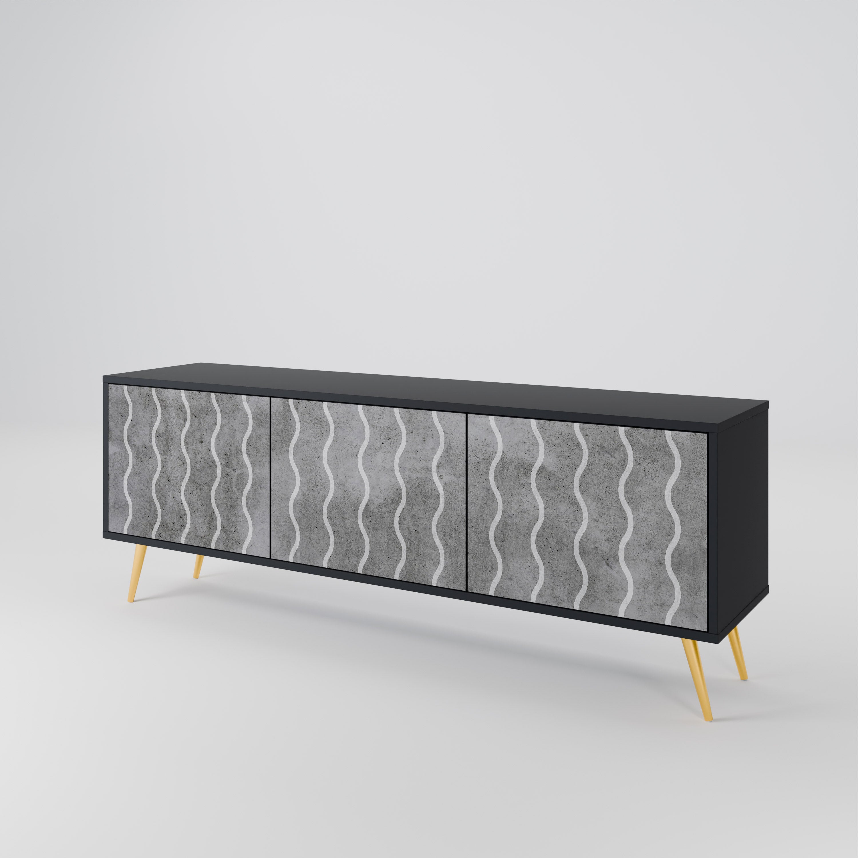 Mueble de TV de 3 puertas WAVES OF CONCRETE con acabado negro