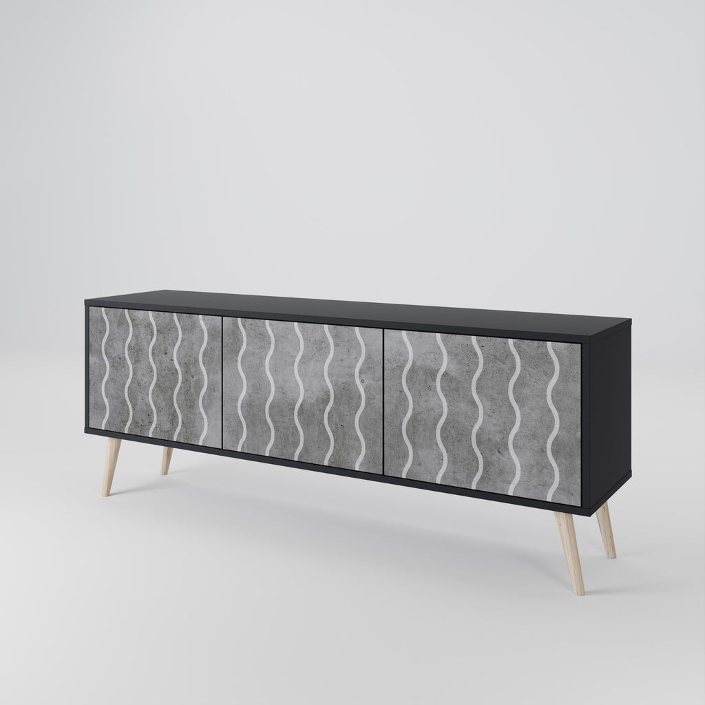 Mueble de TV de 3 puertas WAVES OF CONCRETE con acabado negro