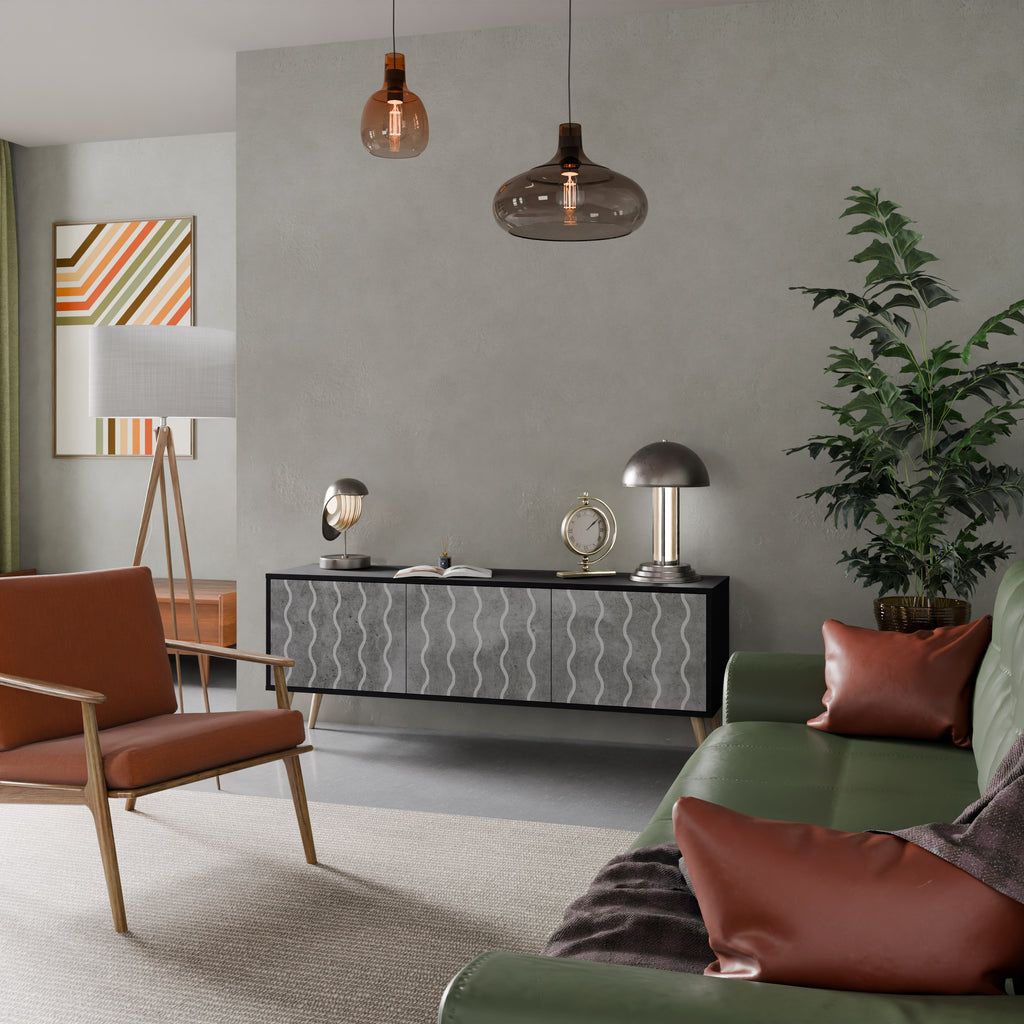 Mueble de TV de 3 puertas WAVES OF CONCRETE con acabado negro