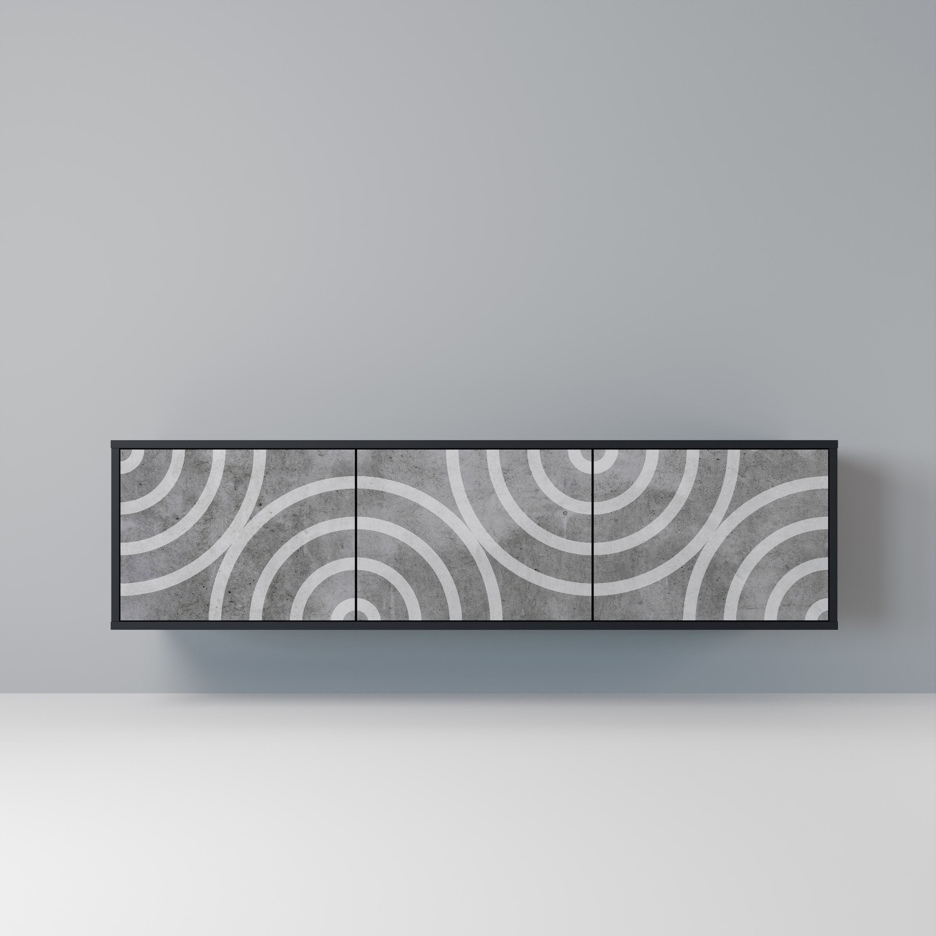 Mueble de TV de 3 puertas CIRCLE CONCRETE con acabado negro