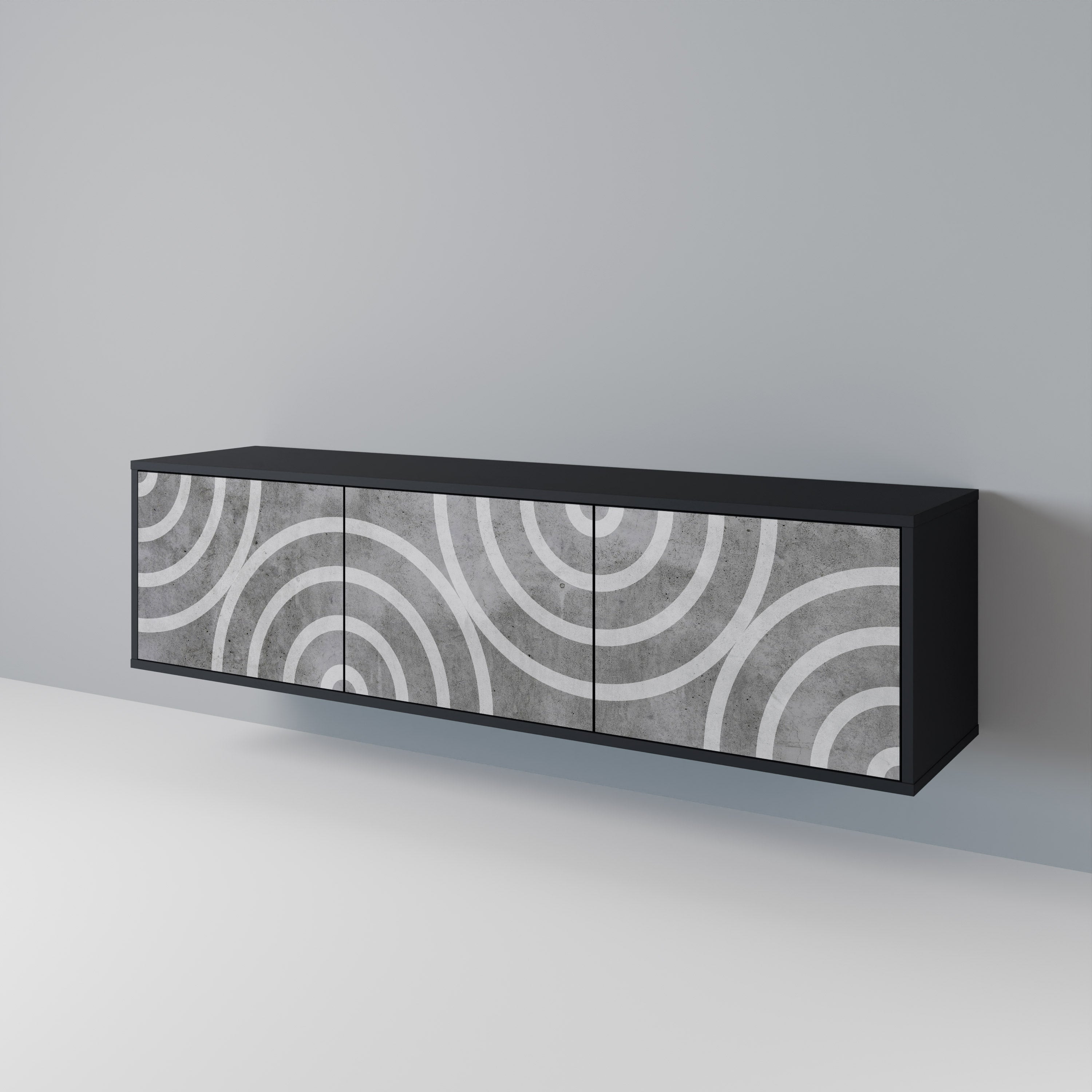 Mueble de TV de 3 puertas CIRCLE CONCRETE con acabado negro