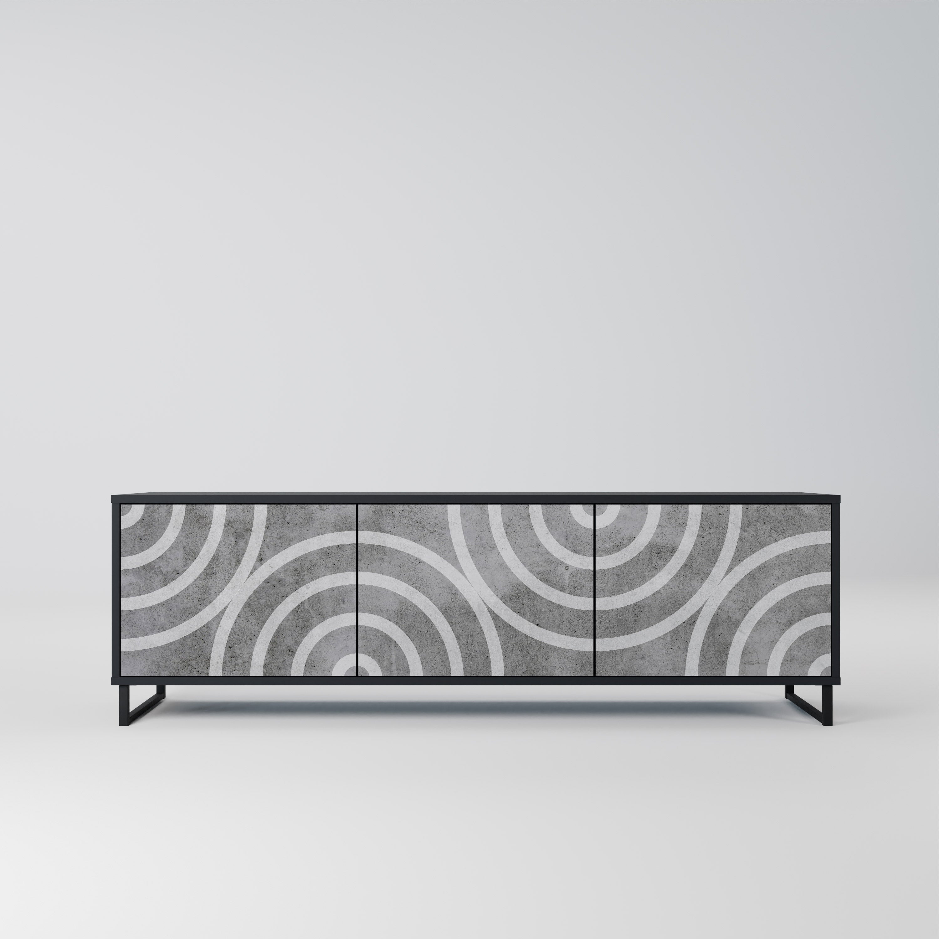 Mueble de TV de 3 puertas CIRCLE CONCRETE con acabado negro