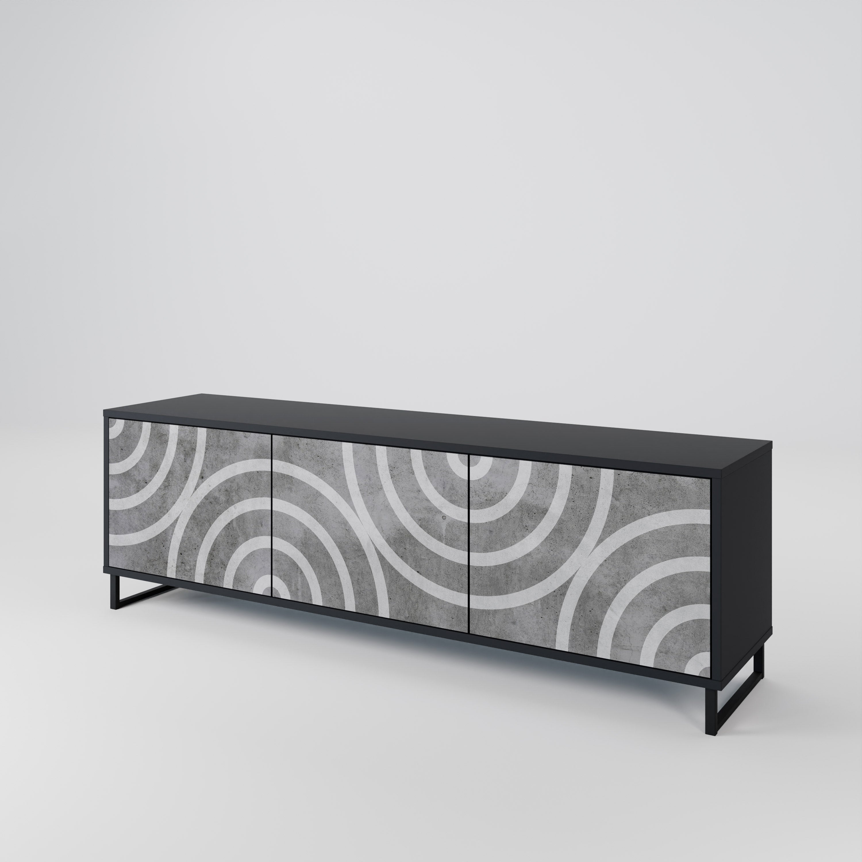 Mueble de TV de 3 puertas CIRCLE CONCRETE con acabado negro