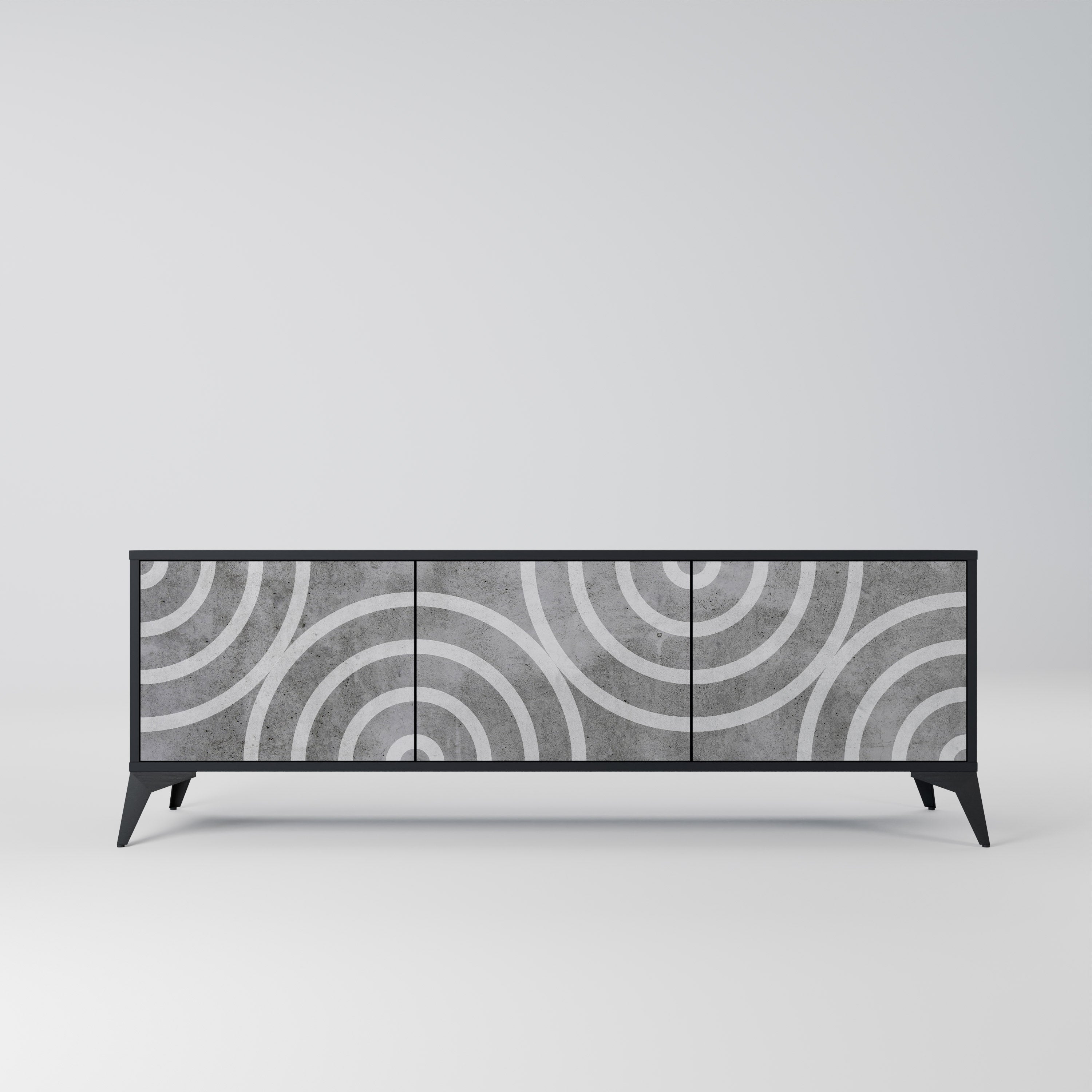 Mueble de TV de 3 puertas CIRCLE CONCRETE con acabado negro
