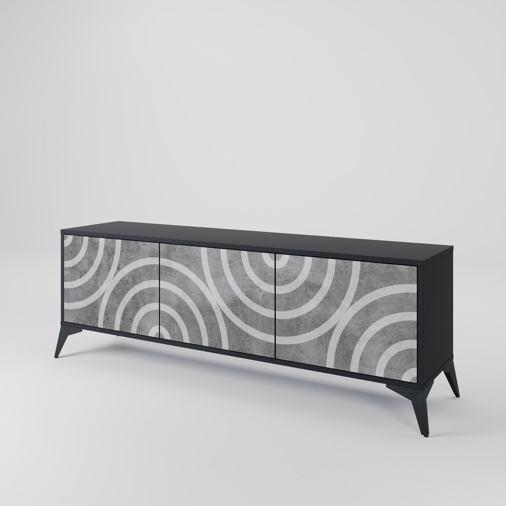 Mueble de TV de 3 puertas CIRCLE CONCRETE con acabado negro
