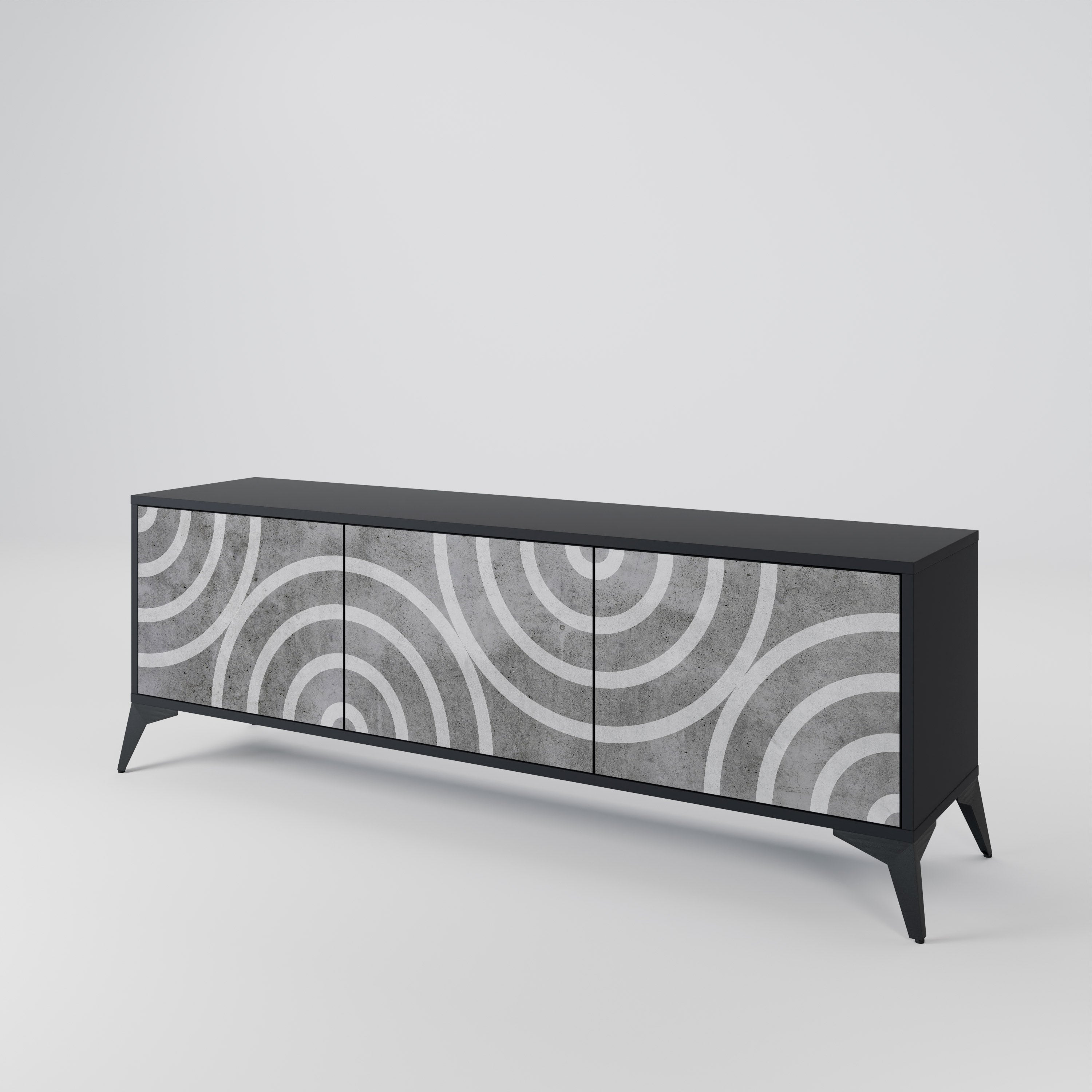 Mueble de TV de 3 puertas CIRCLE CONCRETE con acabado negro