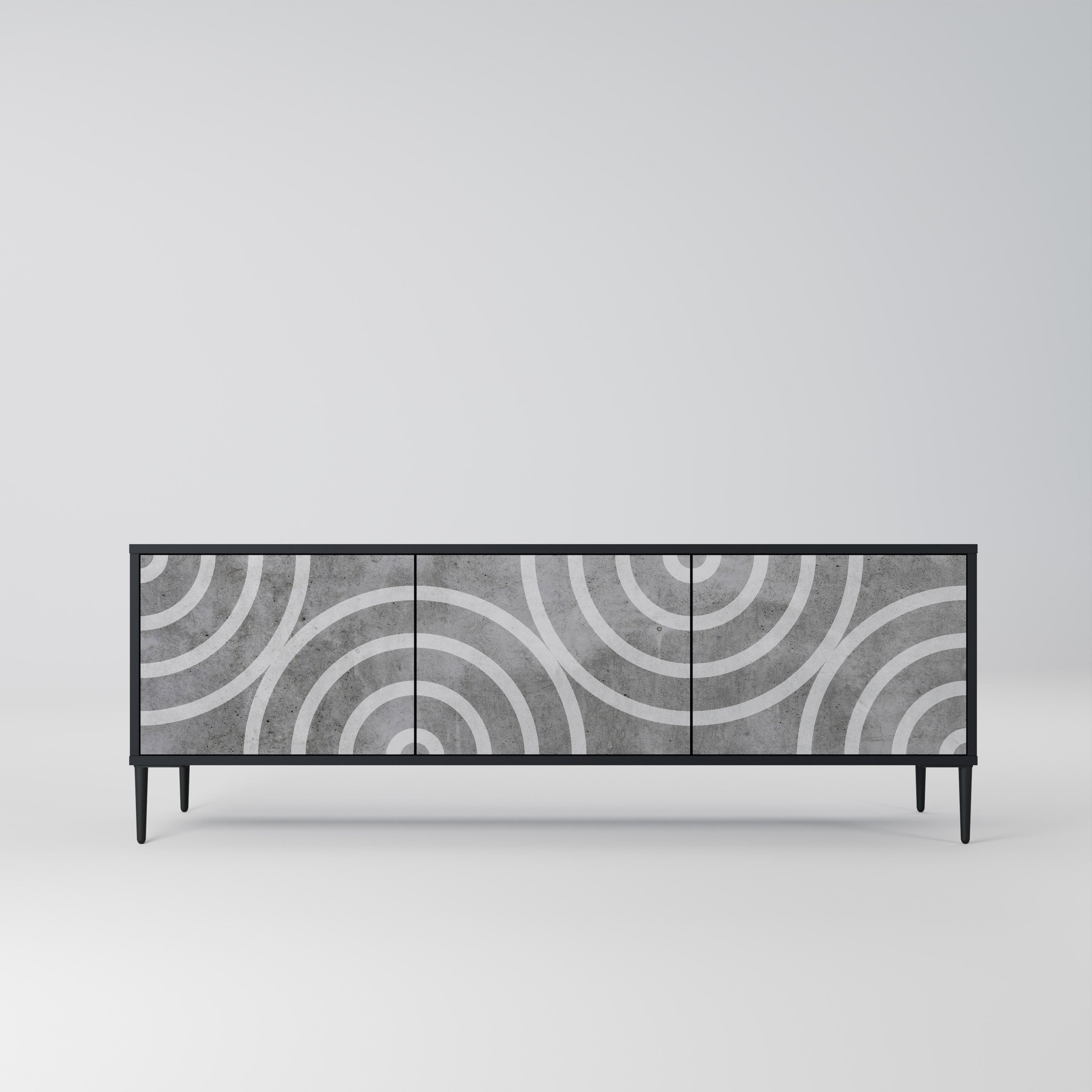 Mueble de TV de 3 puertas CIRCLE CONCRETE con acabado negro