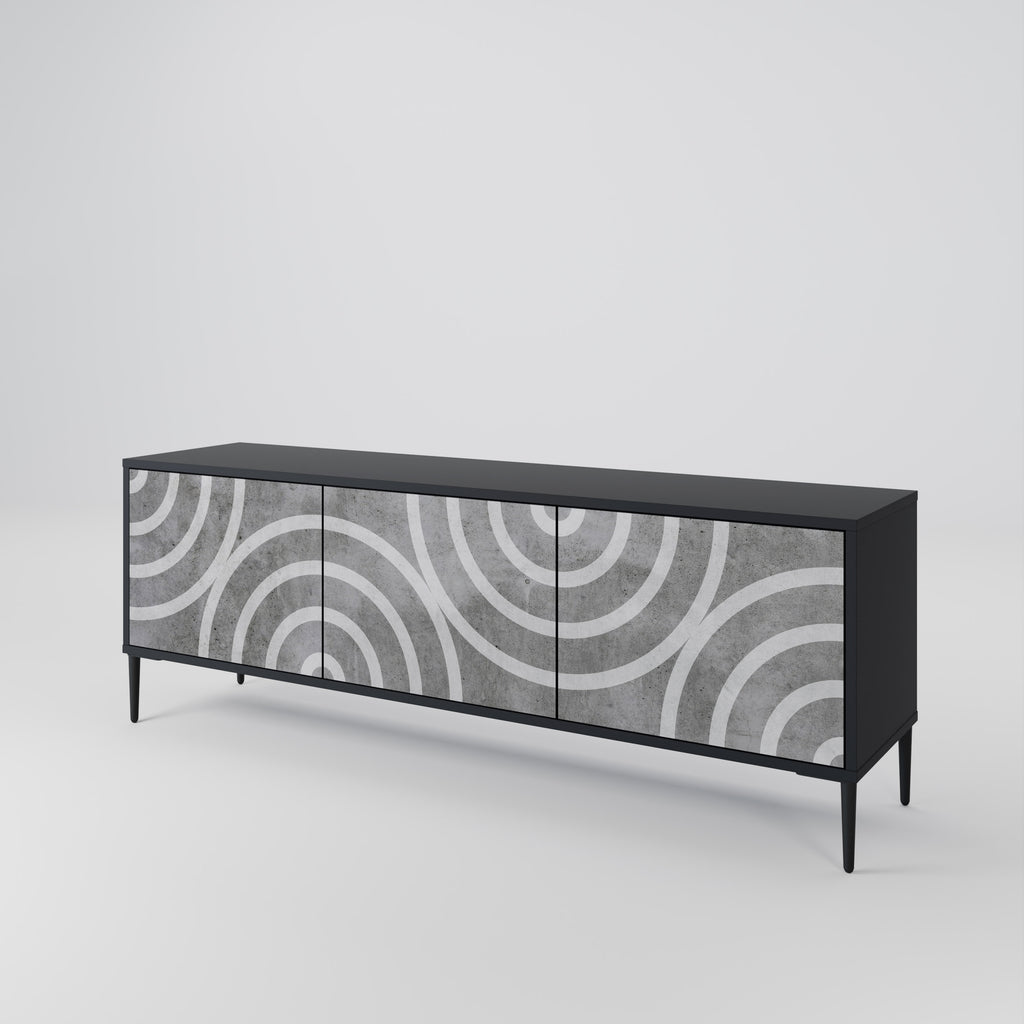 Mueble de TV de 3 puertas CIRCLE CONCRETE con acabado negro