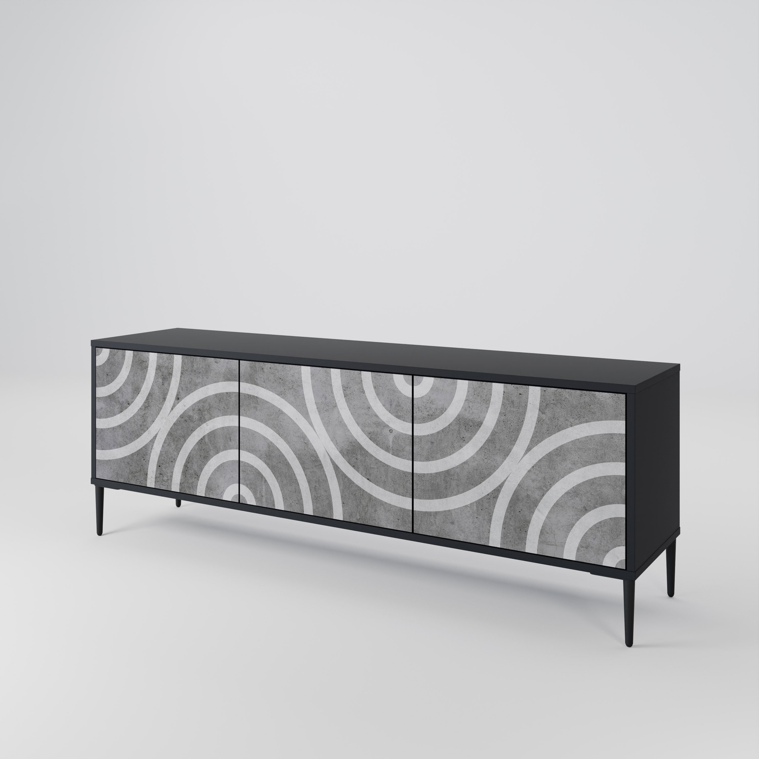 Mueble de TV de 3 puertas CIRCLE CONCRETE con acabado negro