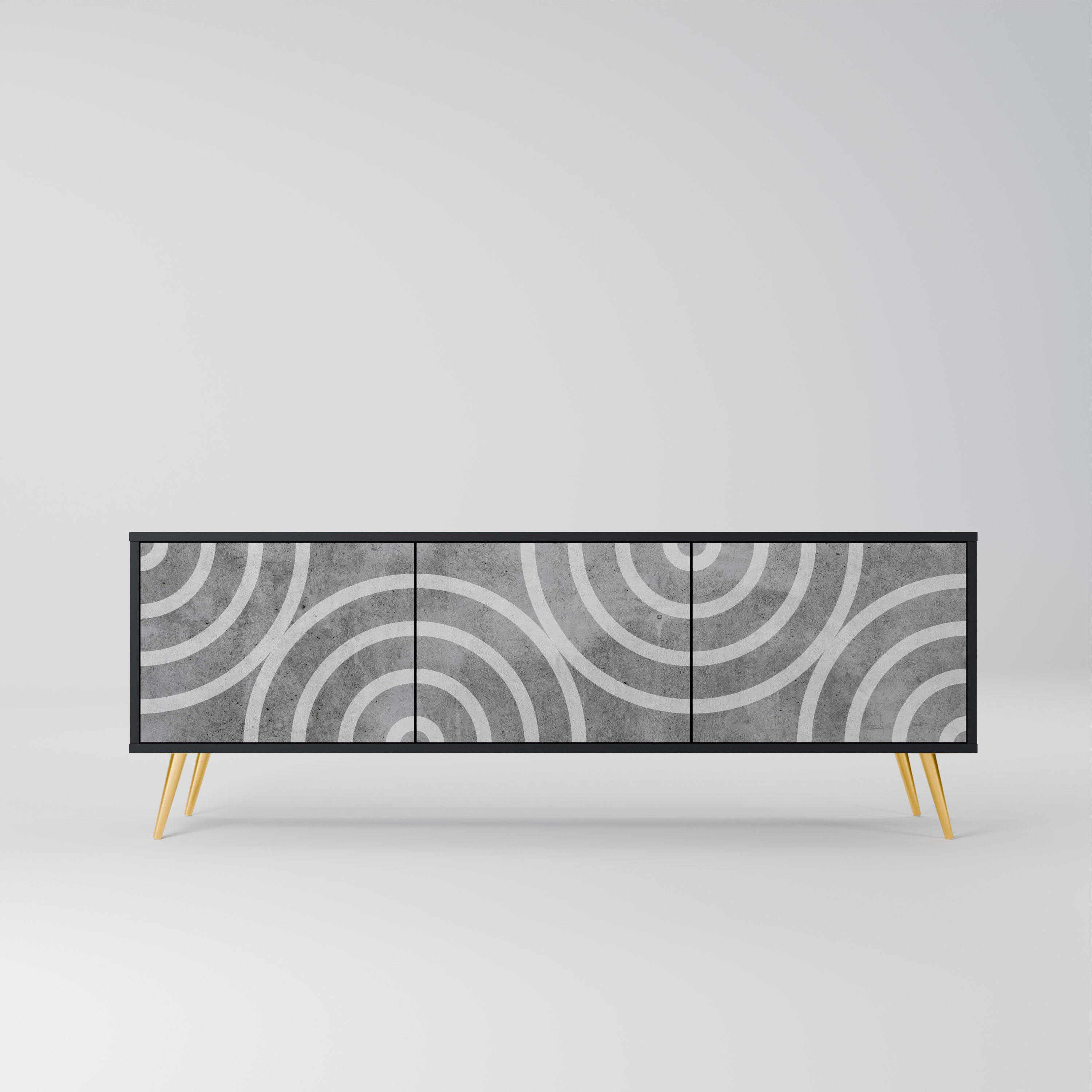 Mueble de TV de 3 puertas CIRCLE CONCRETE con acabado negro