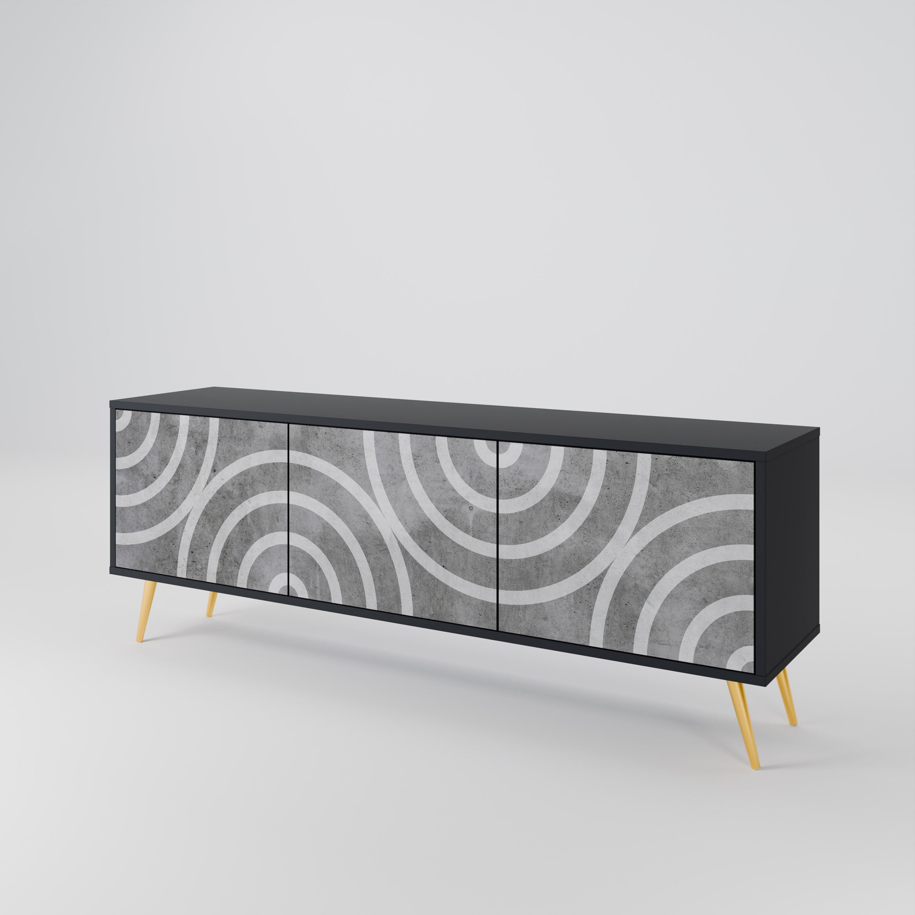 Mueble de TV de 3 puertas CIRCLE CONCRETE con acabado negro