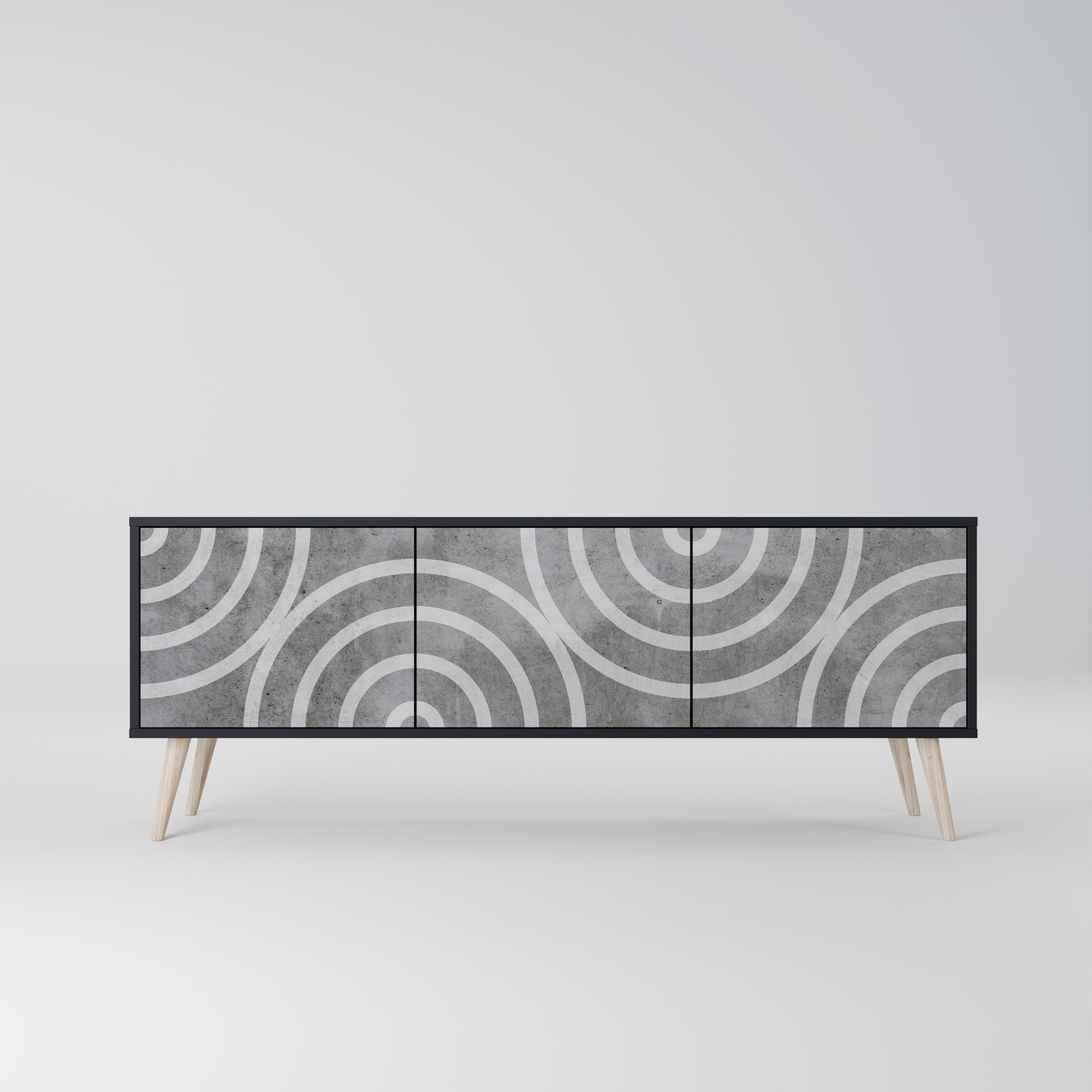 Mueble de TV de 3 puertas CIRCLE CONCRETE con acabado negro