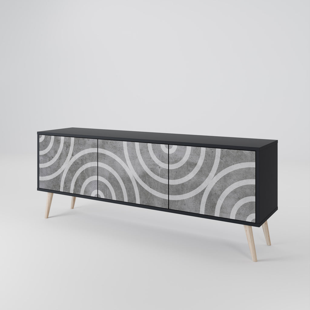Mueble de TV de 3 puertas CIRCLE CONCRETE con acabado negro