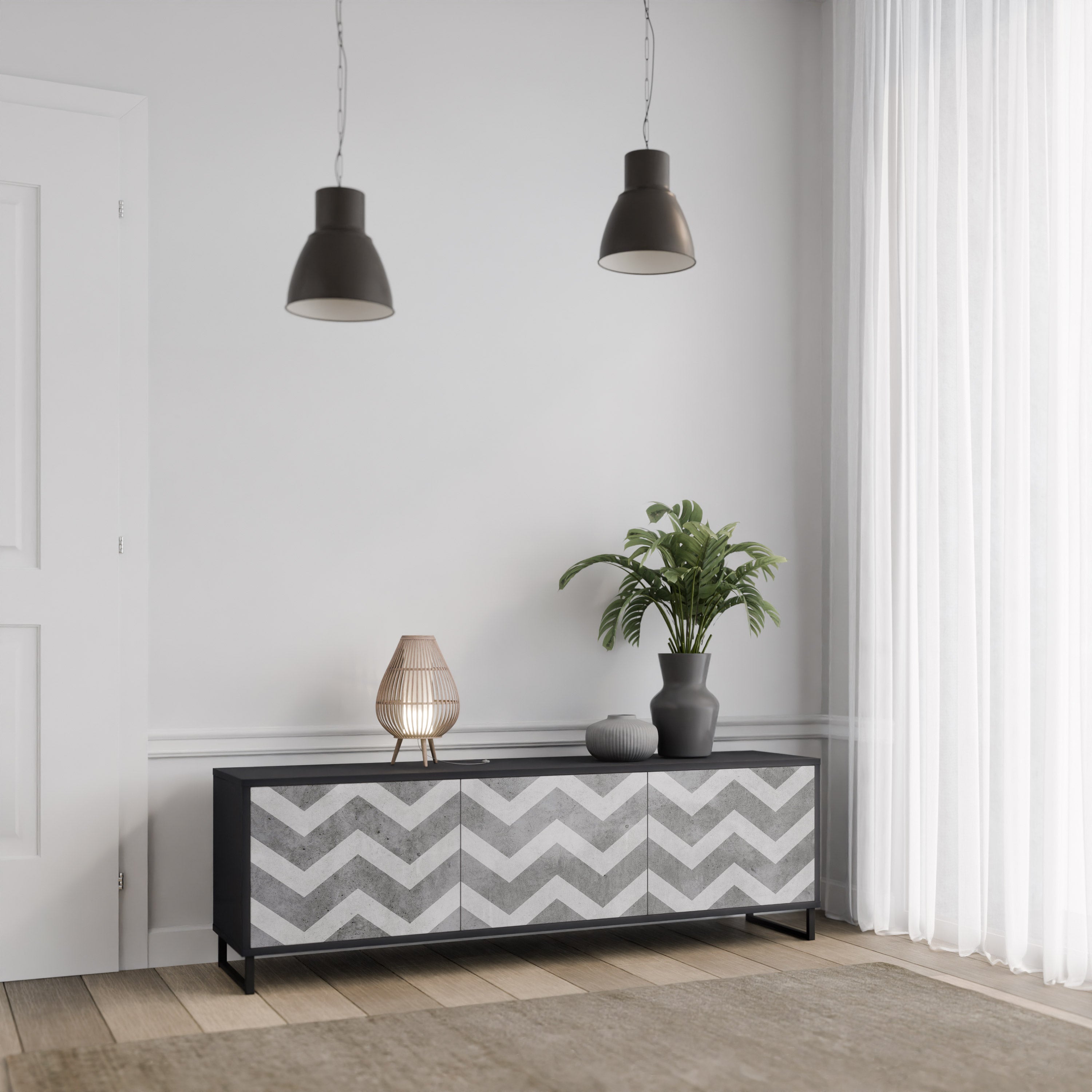 Mueble para TV TOUGH ZIG ZAG de 3 puertas con acabado negro