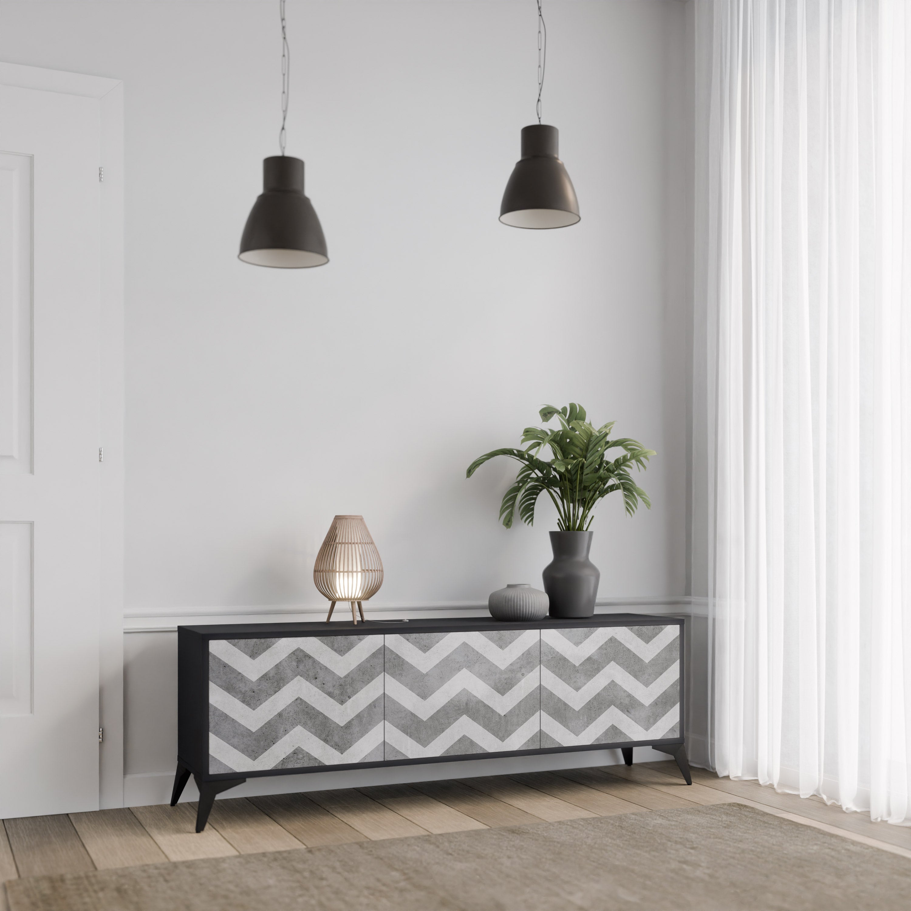 Mueble para TV TOUGH ZIG ZAG de 3 puertas con acabado negro