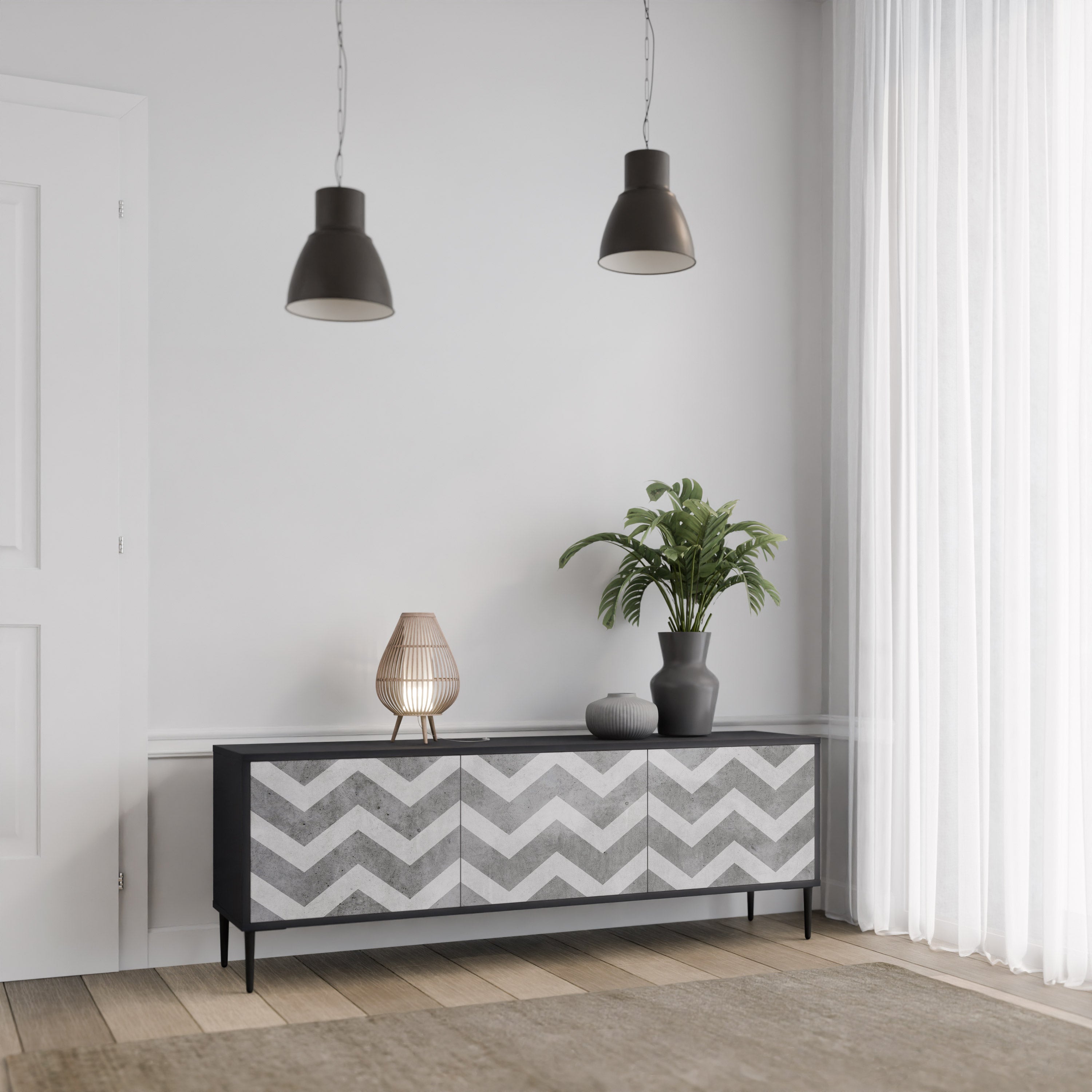 Mueble para TV TOUGH ZIG ZAG de 3 puertas con acabado negro