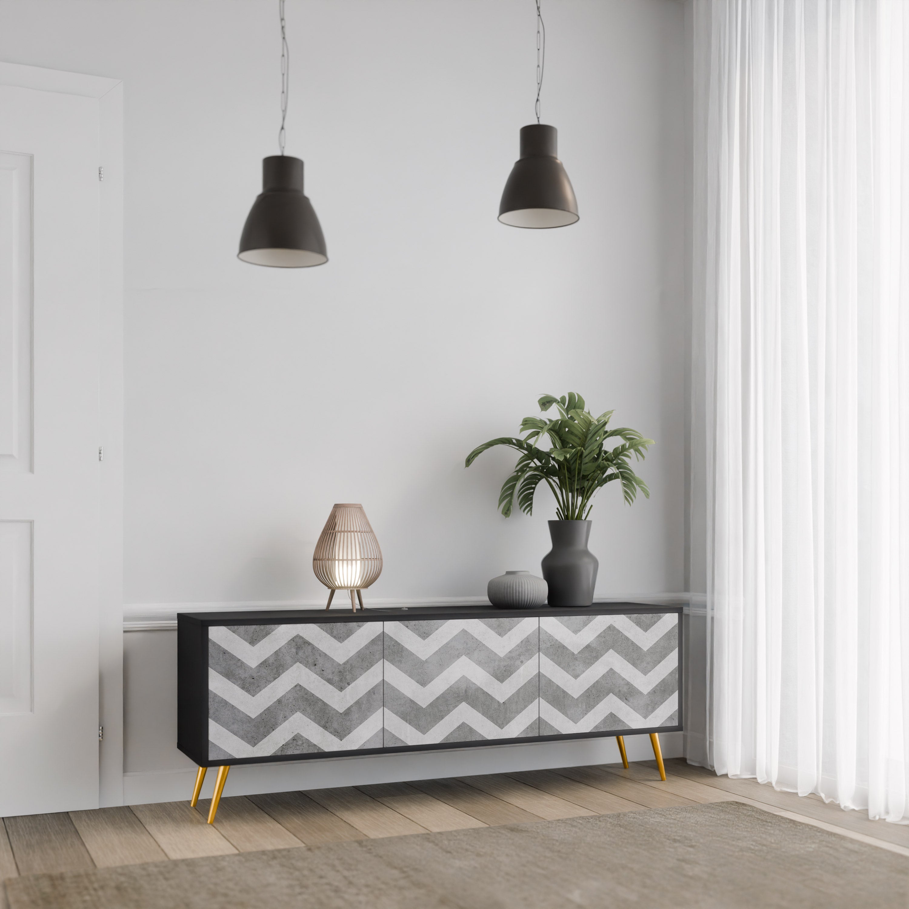 Mueble para TV TOUGH ZIG ZAG de 3 puertas con acabado negro