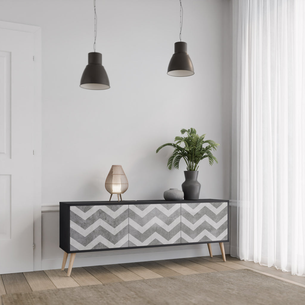 Mueble para TV TOUGH ZIG ZAG de 3 puertas con acabado negro