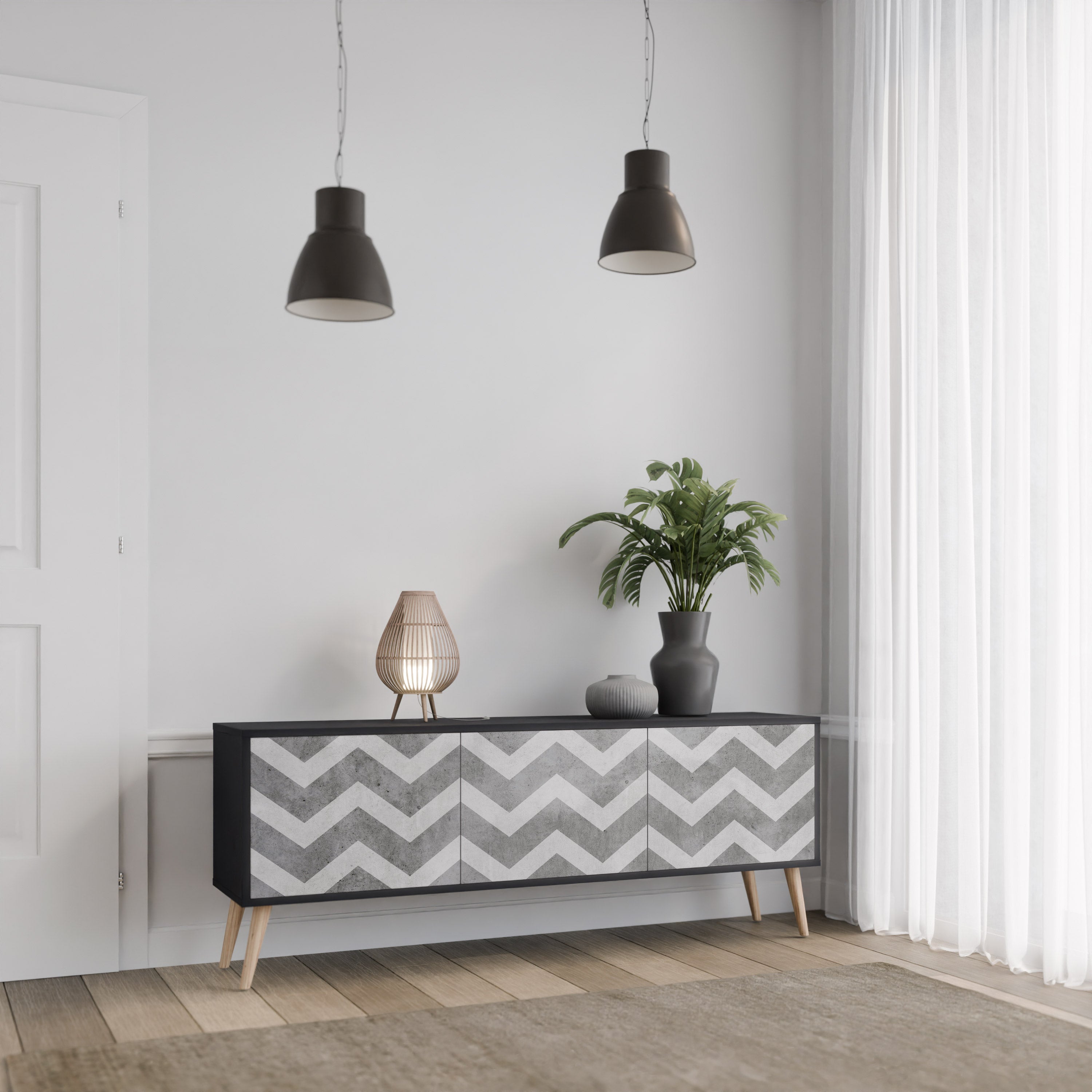 Mueble para TV TOUGH ZIG ZAG de 3 puertas con acabado negro