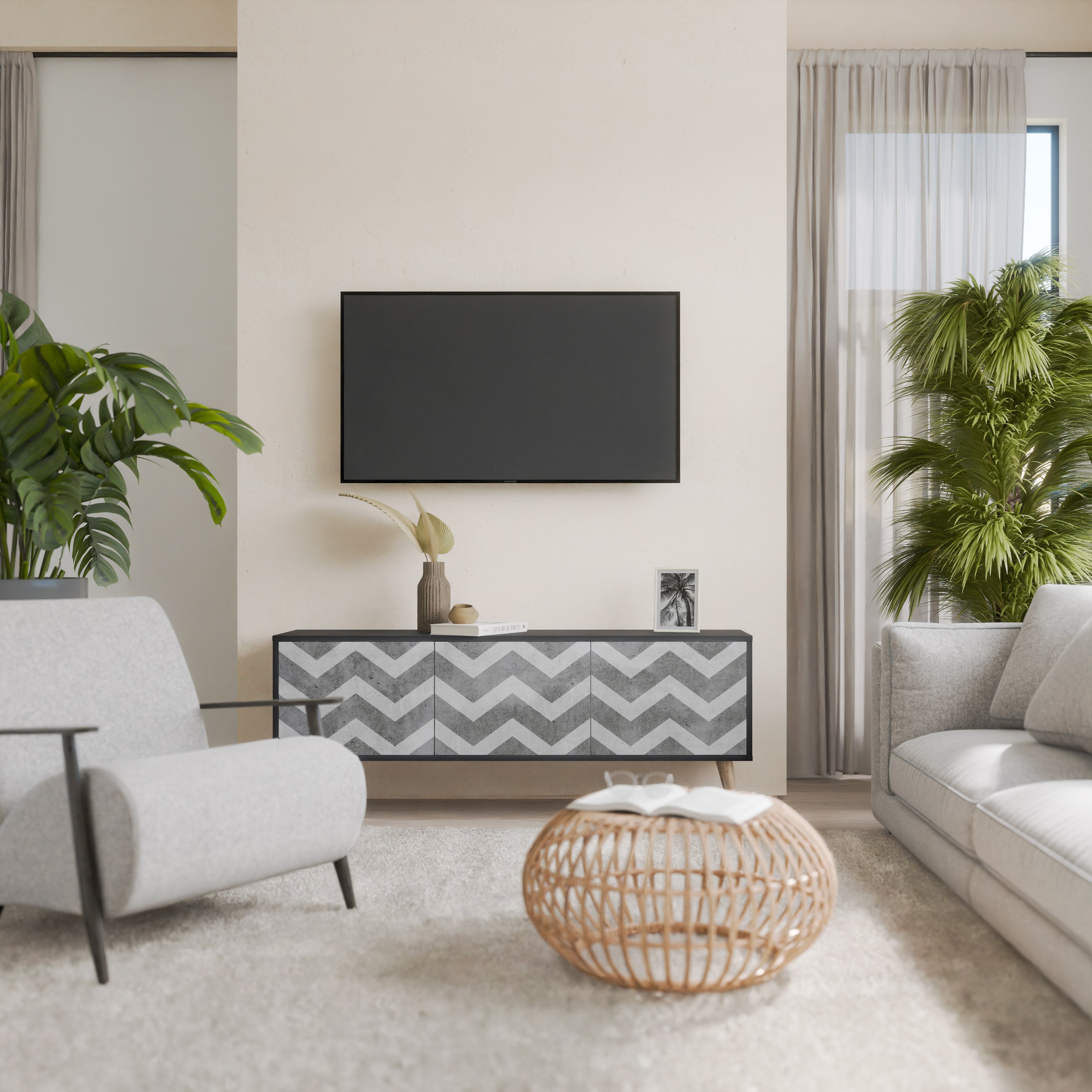 Mueble para TV TOUGH ZIG ZAG de 3 puertas con acabado negro