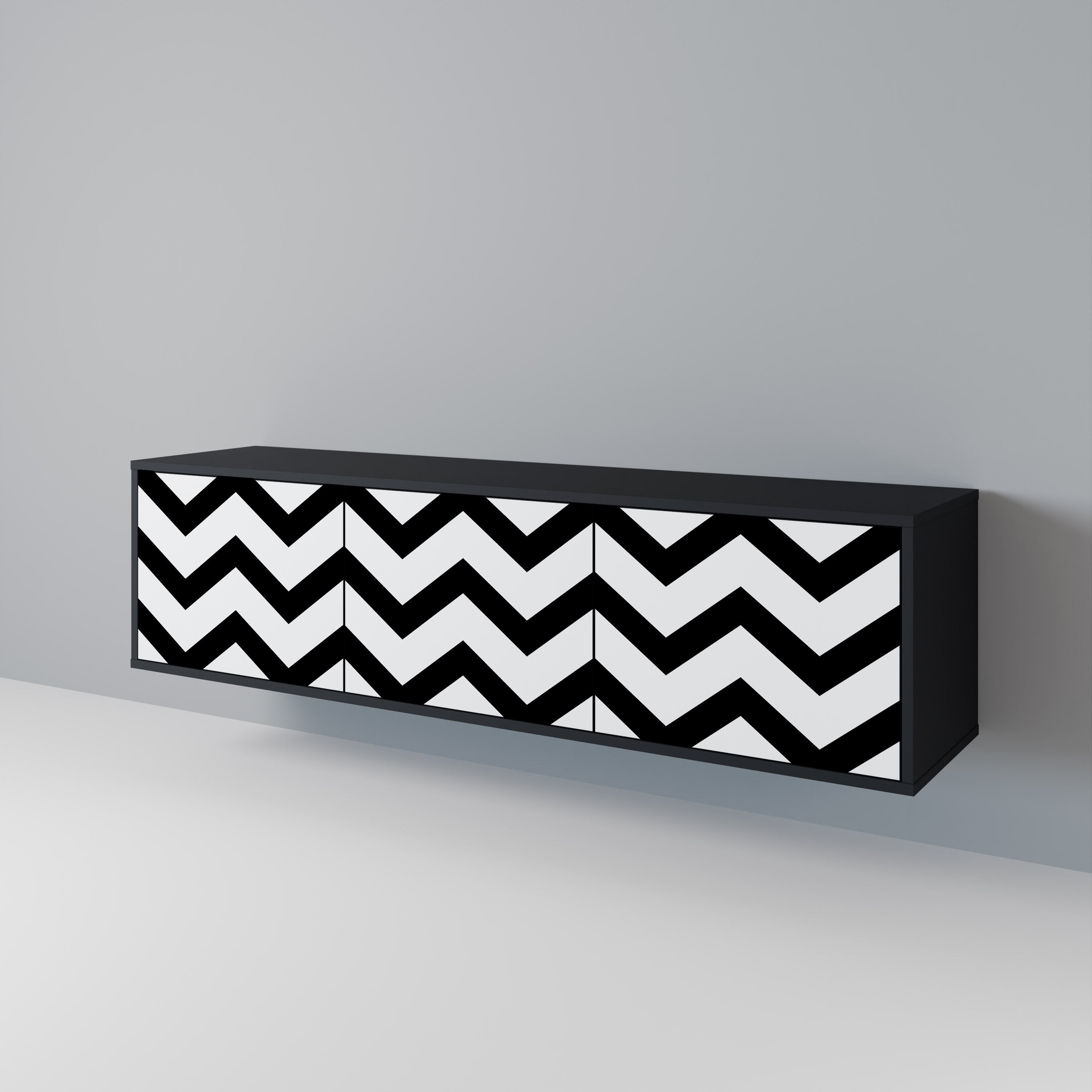 Mueble de TV CLASSIC ZIG ZAG de 3 puertas con acabado negro