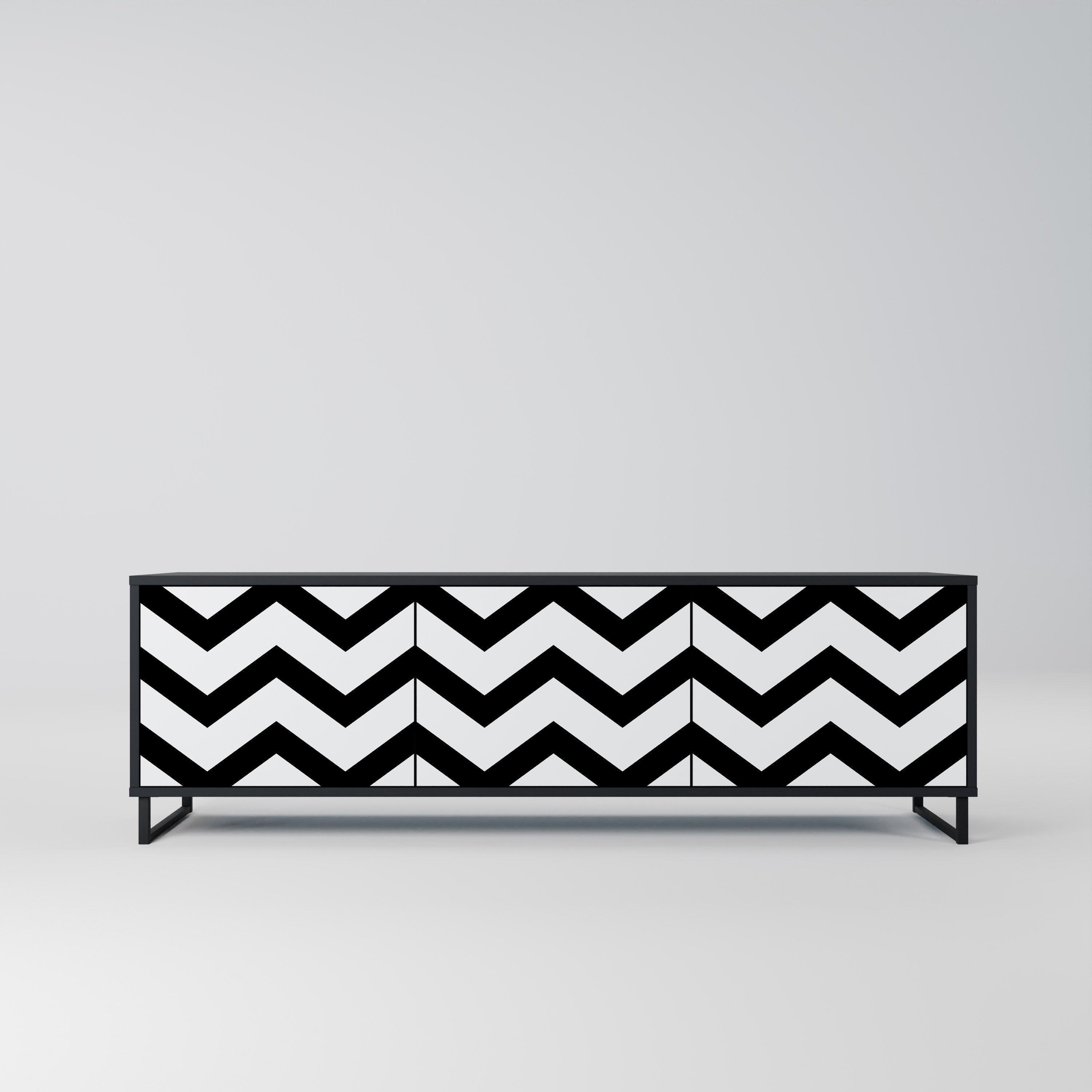 Mueble de TV CLASSIC ZIG ZAG de 3 puertas con acabado negro