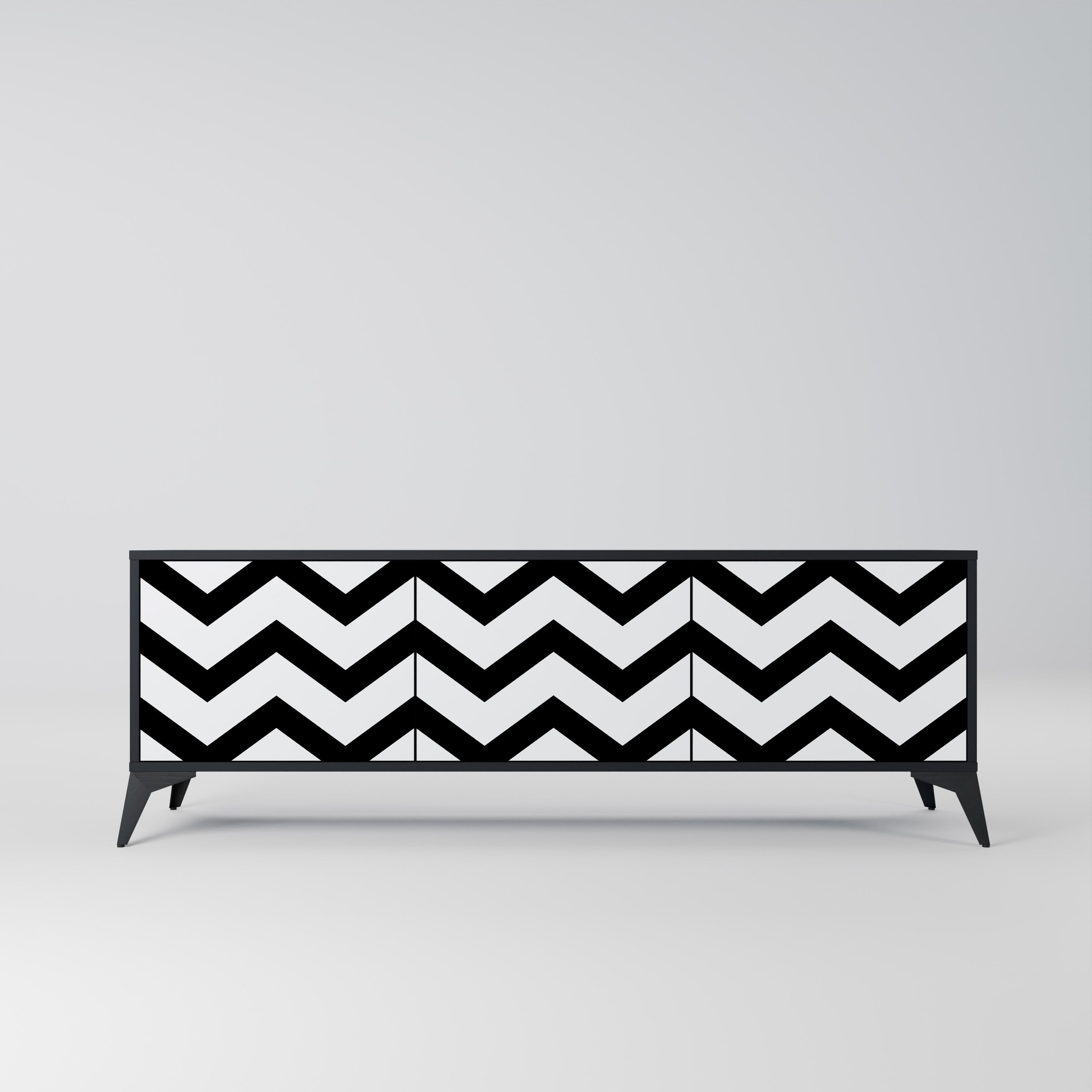 Mueble de TV CLASSIC ZIG ZAG de 3 puertas con acabado negro