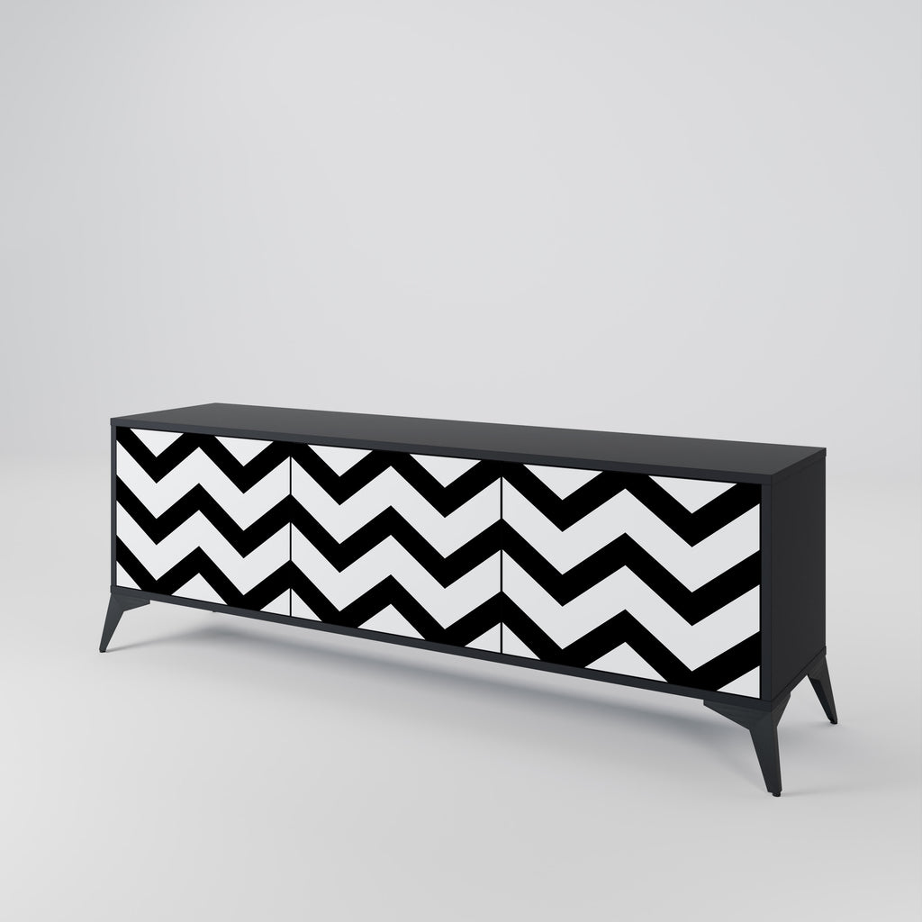CLASSIC ZIG ZAG 3-Door TV Stand in Black Finish
